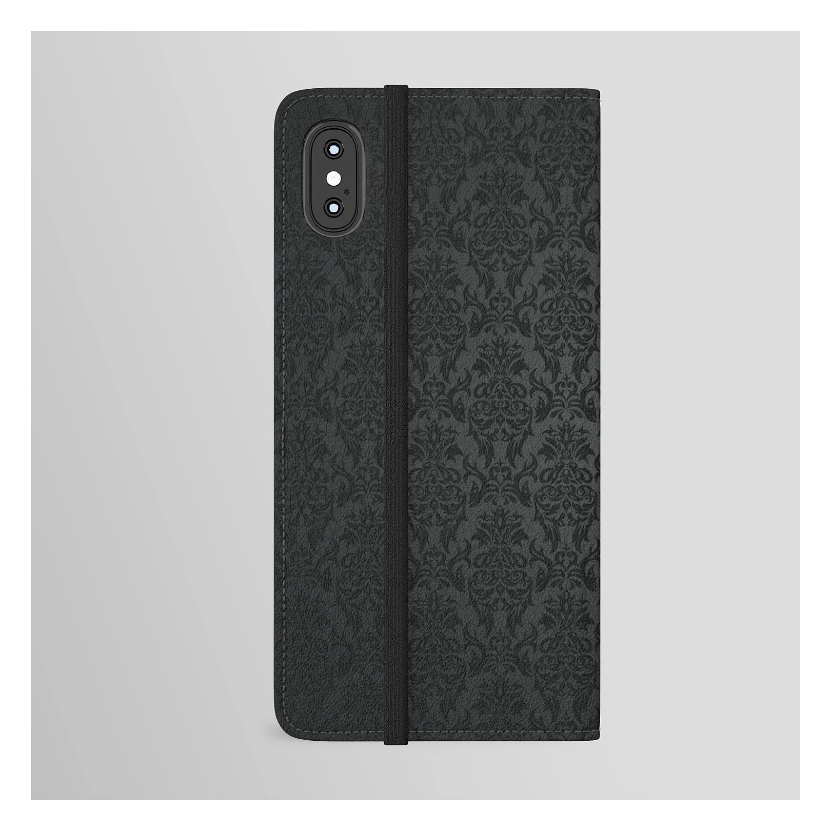 Luxury Black Damask Rose Gold Phone Wallet Case for iPhone X - Slim RFID Blocking Credit Card Holder - Perfect for Travel, Shopping & Everyday Use