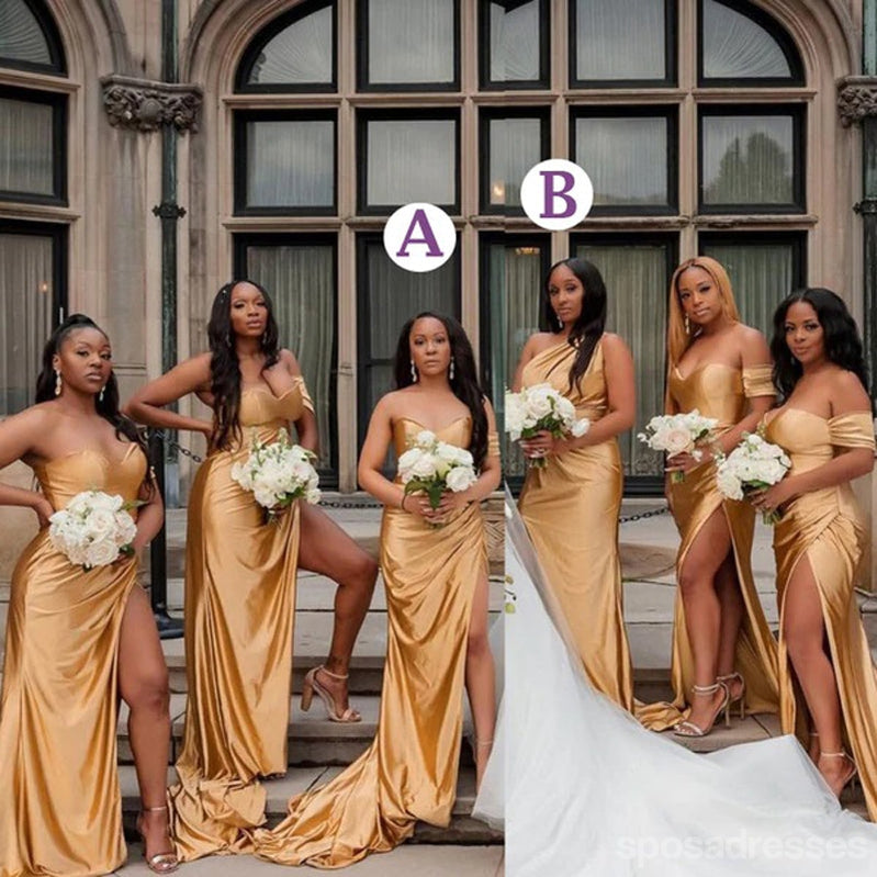 Elegant Mismatched Champagne Gold Mermaid Bridesmaid Dresses - Long Formal Gowns for Wedding Party, Prom & Special Occasions - Style WG1348