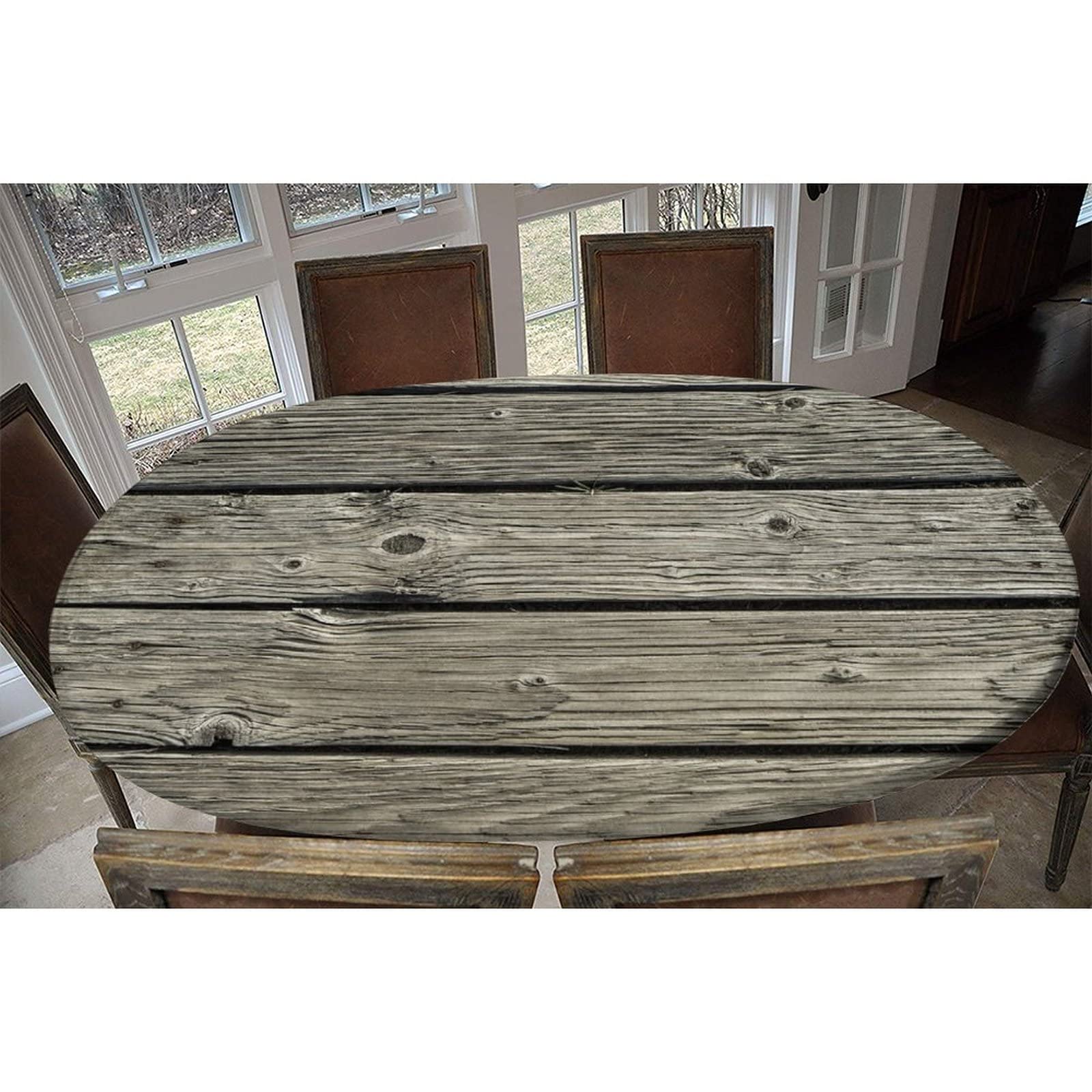 Premium Wood Grain Oval Tablecloths - Elastic Edge Table Cover for Indoor & Outdoor Use - Fits 48x68 Inch Oval Tables - Perfect for Picnics, Kitchen, Patio, Party Dining & Christmas Decorations - Washable & Durable Wooden Design Home Decor