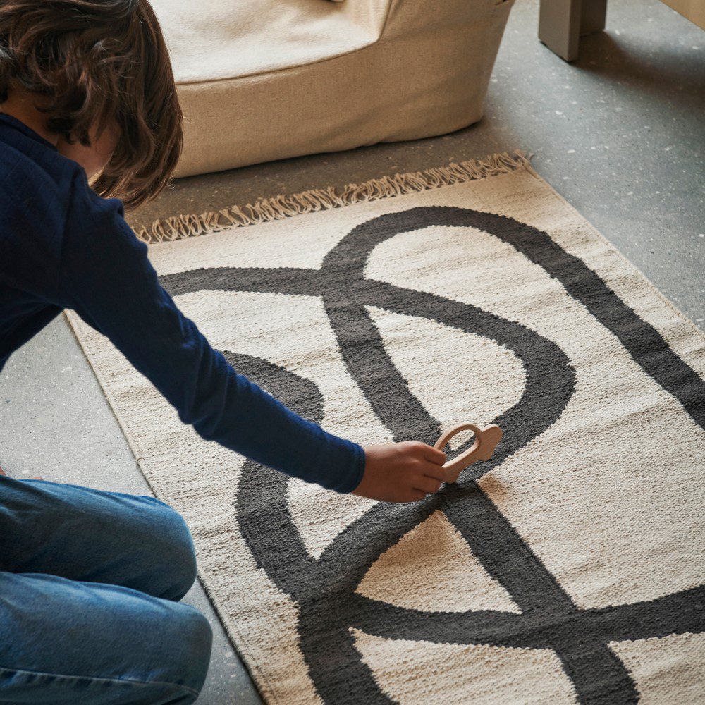 FERM LIVING Lane Rug - Soft and Stylish Off White & Chocolate Brown Area Rug, 70x105cm (2.3x3.4ft) - Perfect for Living Room, Bedroom, or Nursery Decor