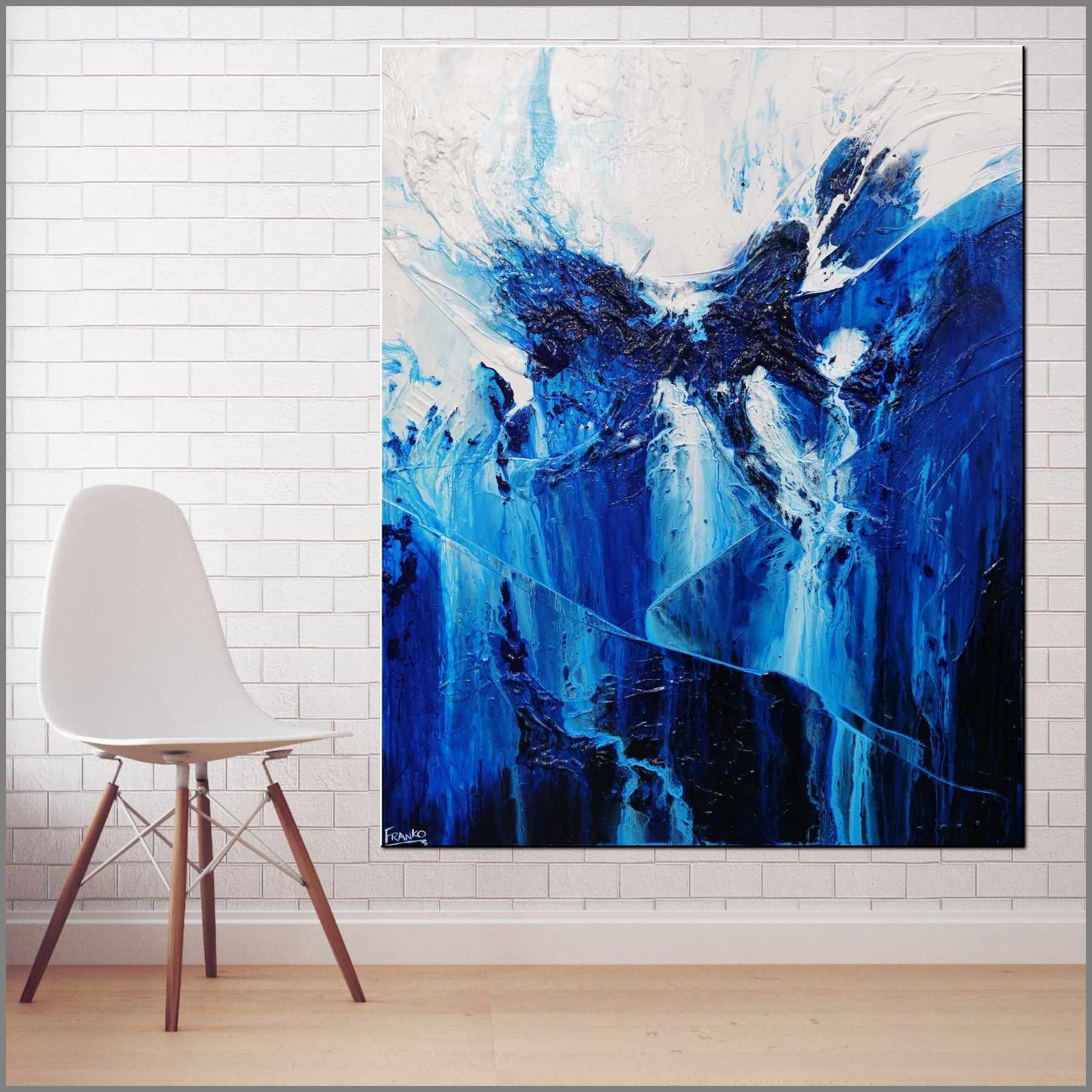Blueberry Falls 120cm x 150cm Blue White Textured Abstract Canvas Wall Art - Perfect for Living Room, Bedroom & Office Decor