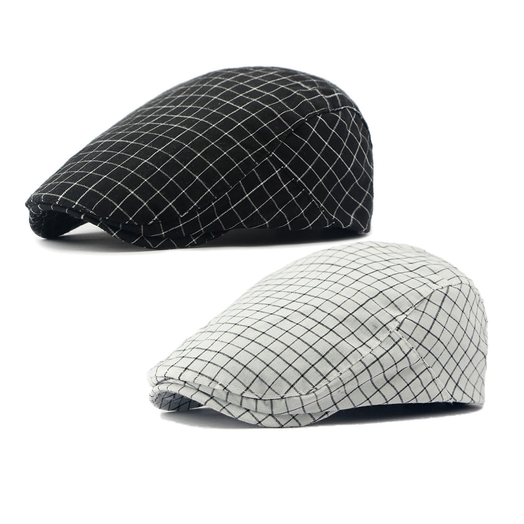 2 Pack Men's Plaid Cotton Flat Cap - Newsboy Ivy Cabbie Golf Gatsby Hat for Casual Wear, Outdoor Activities & Vintage Style