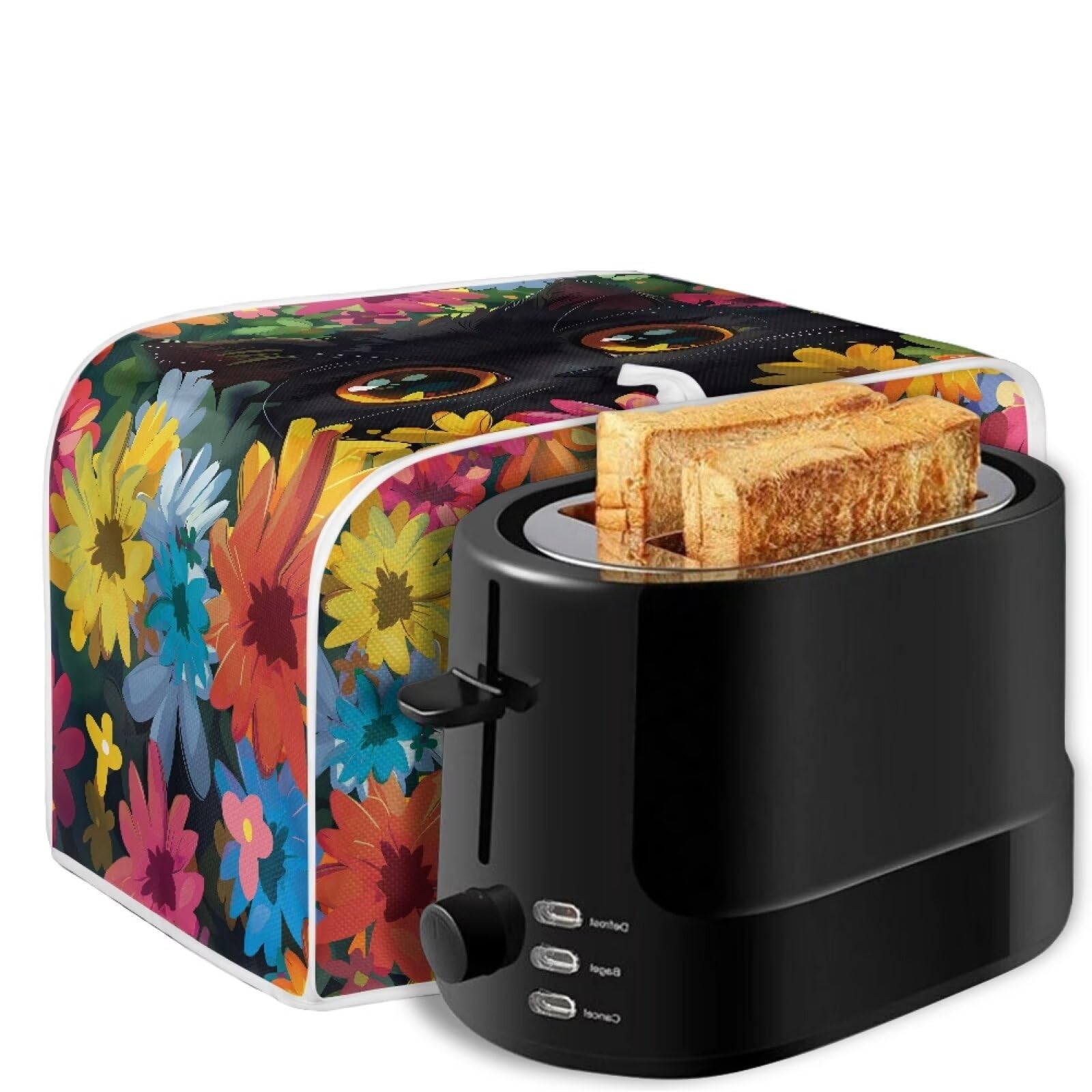 Flower Cats 4-Slice Toaster Covers - Durable, Lightweight, Universal Size Kitchen Appliance Protectors with Top Hook for Decorative Home and Kitchen Use