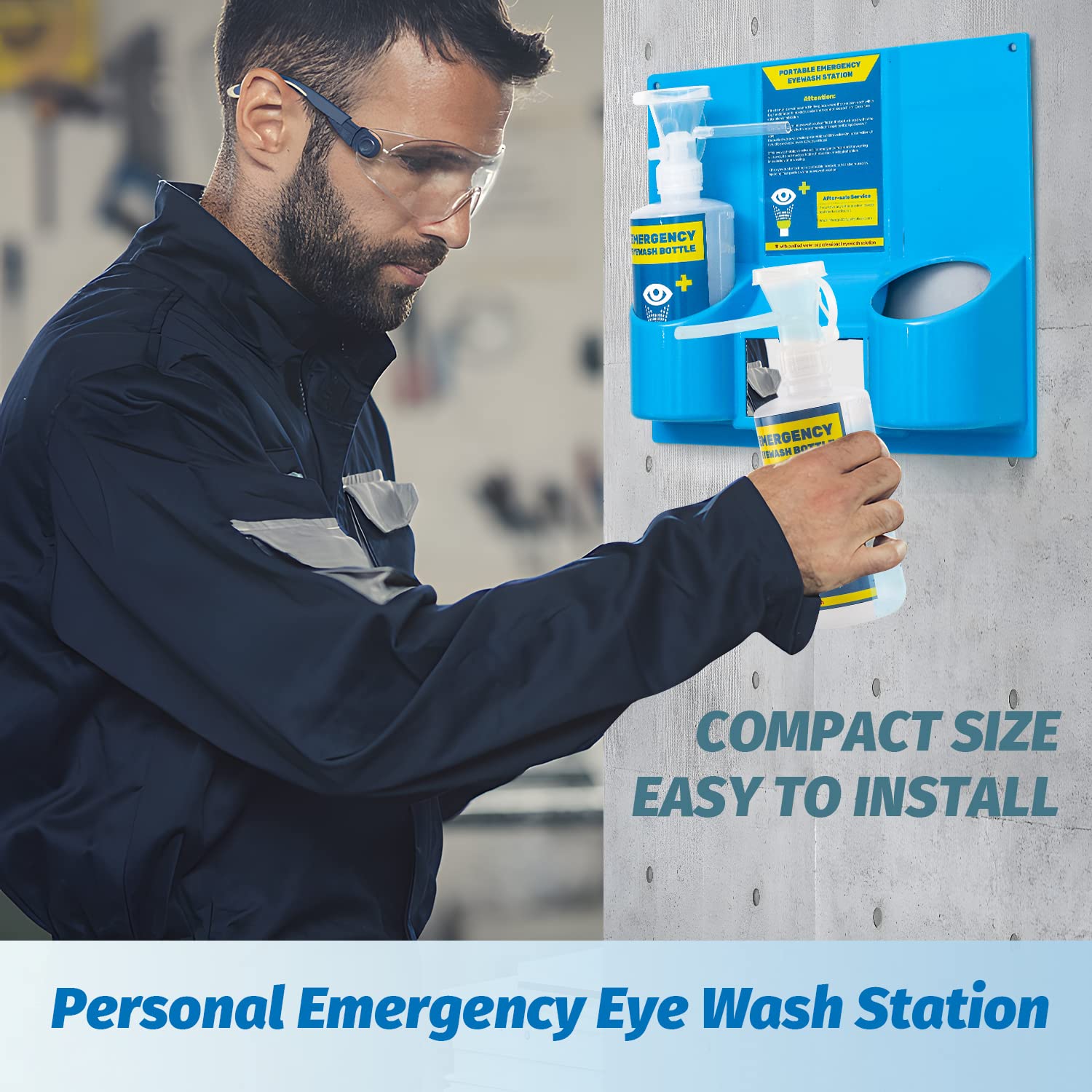 Portable Emergency Eyewash Station Kit with Wall Mount & 16.09oz Eyewash Bottles - Self-Contained First Aid Eye Wash Unit with Mirror - Ideal for Labs, Workshops, and Industrial Safety Use