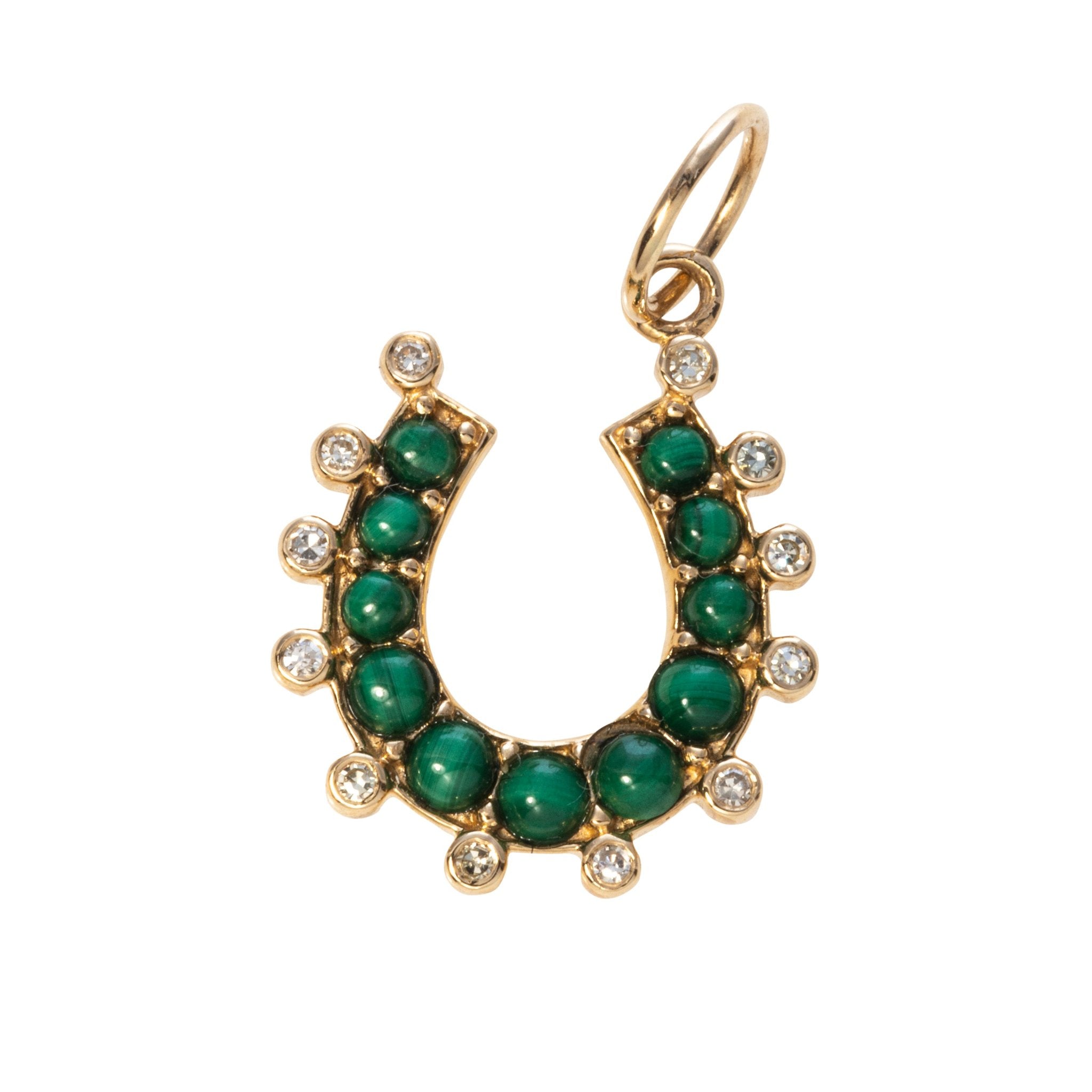 14K Yellow Gold Malachite & Diamond Horseshoe Pendant Necklace for Women - Lucky Charm Jewelry Gift for Birthday, Anniversary & Everyday Wear