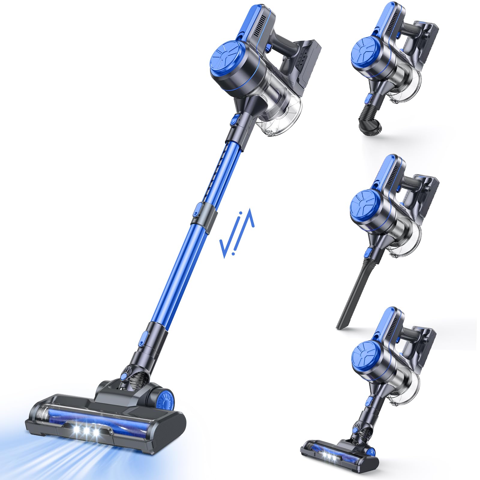 EICOBOT 20000Pa Powerful Cordless Vacuum Cleaner - 6-in-1 Lightweight Stick Vacuum with 30Min Runtime, Ultra Quiet for Hardwood Floors, Carpets & Car Cleaning (Vivid Blue) | Perfect for Home, Office & Pet Hair Removal