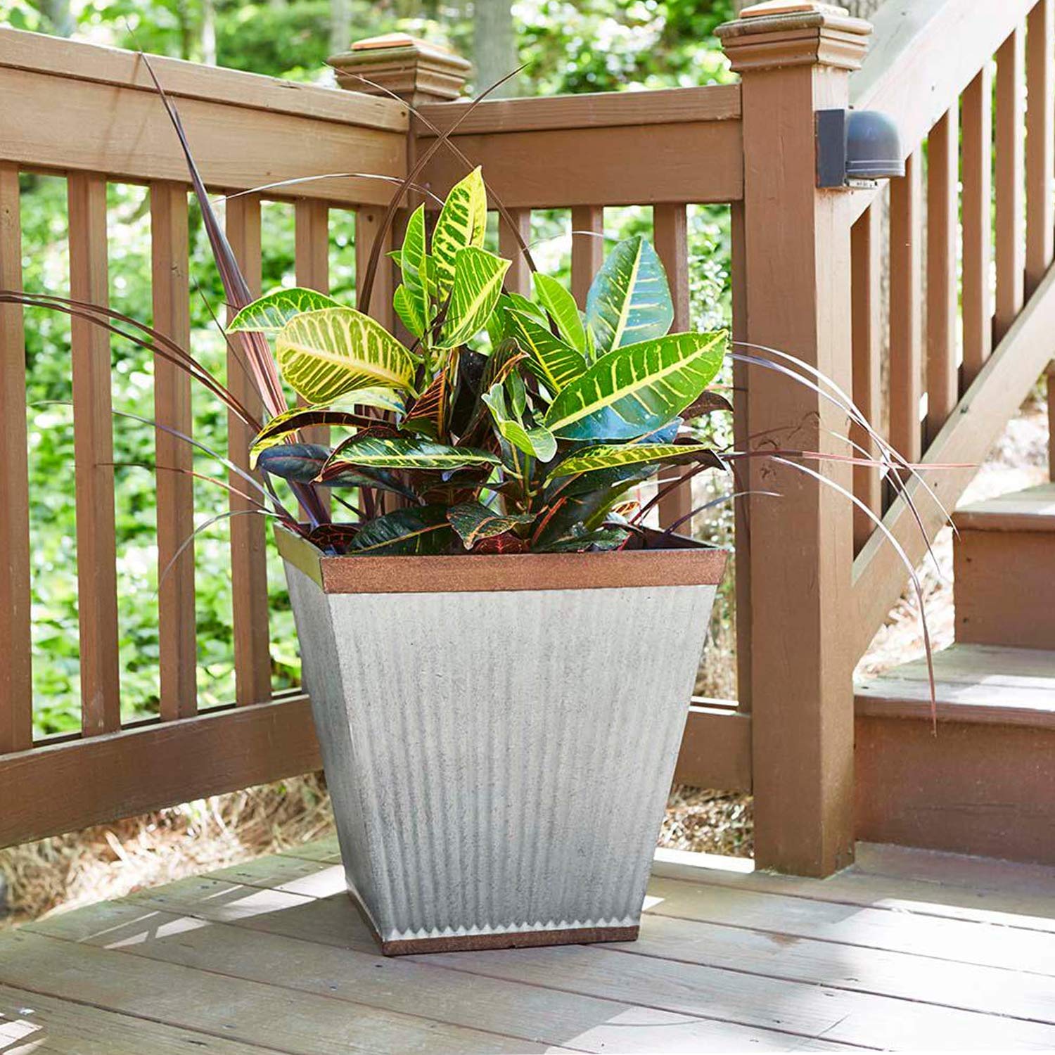 Southern Patio HDR-046851 16 Inch Square Rustic Resin Planter - Indoor/Outdoor Garden Urn Pot for Flowers, Herbs & Plants (2 Pack) - Perfect for Patio, Deck, Balcony & Home Decor