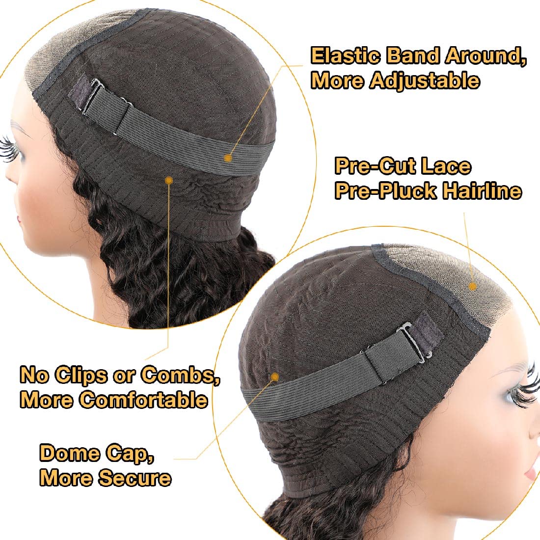 Domiso 26 Inch Glueless Lace Front Wig - 100% Human Hair Deep Wave Wig with Pre Plucked & Pre Cut Lace for Black Women | No Glue Needed | Perfect for Daily Wear, Parties & Special Occasions