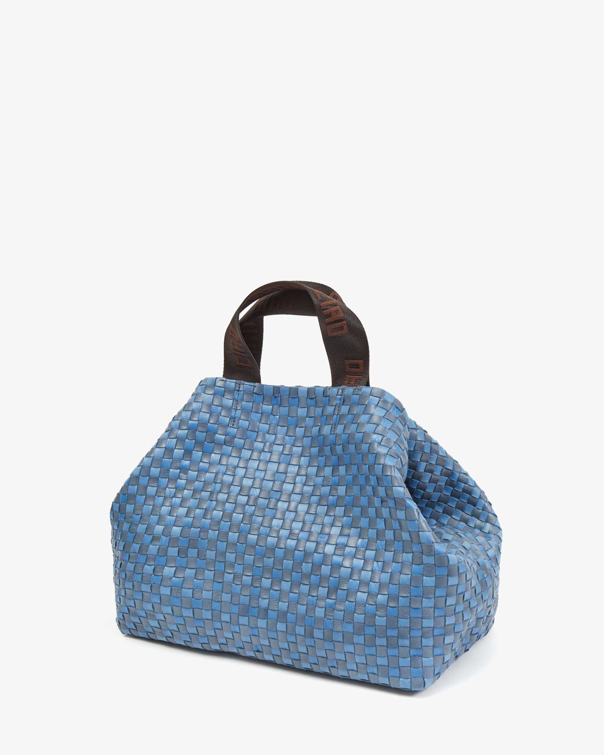 Light Blue Woven Checker Bateau Tote Bag - Stylish Beach Tote for Women, Perfect for Summer Outings, Shopping & Travel Accessories