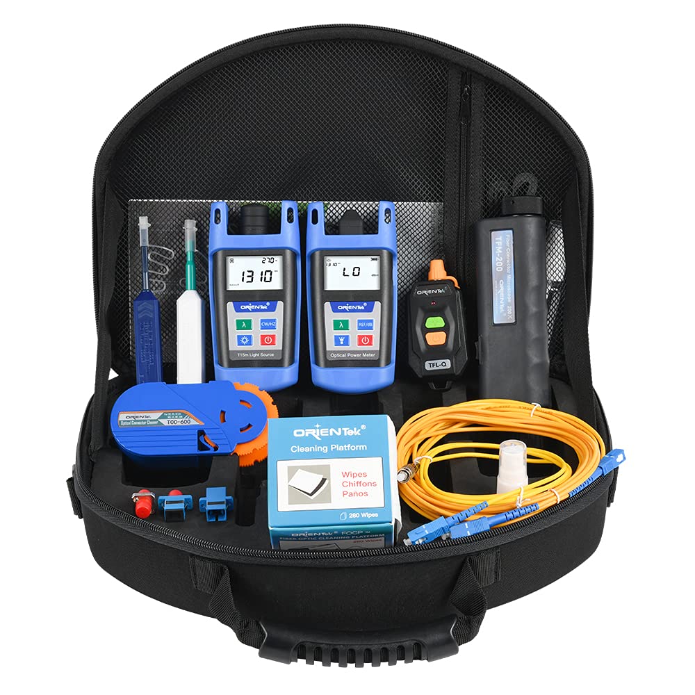 ORIENTEK TLT-15D Professional Fiber Optic Tool Kit with Microscope, Power Meter, Light Source & VFL - FTTH Loss Testing Equipment for Network Installation & Maintenance (Perfect for Telecom Engineers & Data Center Technicians)