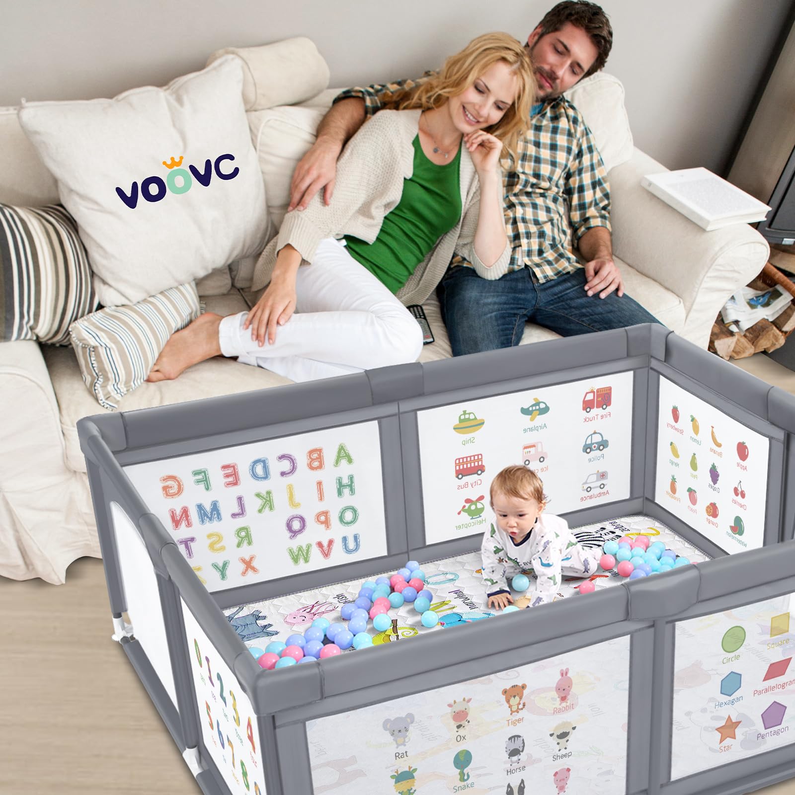 Premium Baby Playpen with Soft Mat - 71x60 Inches Extra Large Play Yard for Infants & Toddlers | Indoor & Outdoor Safety Playpen with Gate Prints | Perfect for Playtime, Nap Time & Travel