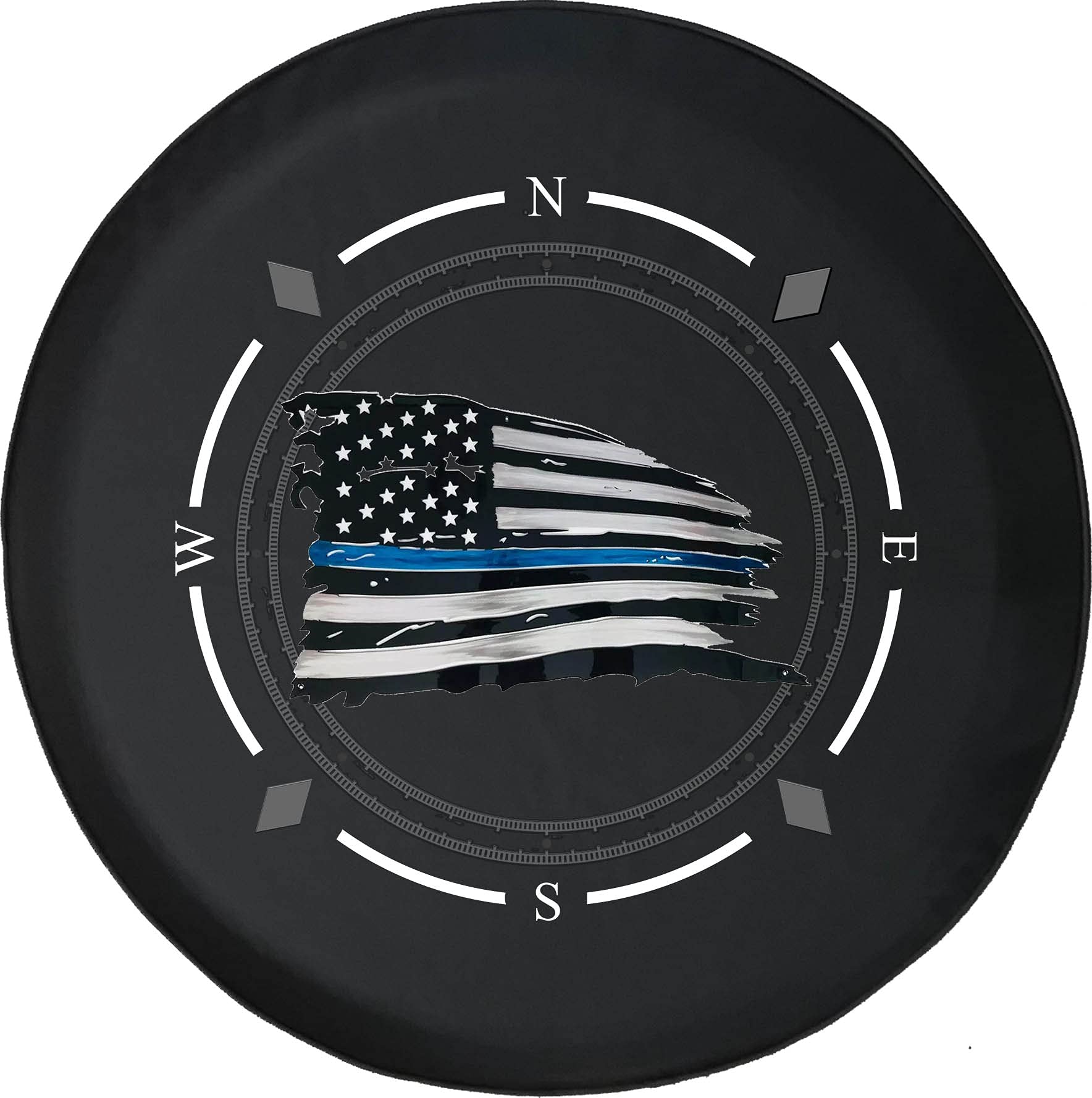 American Flag Spare Tire Cover with Compass Design - Durable SUV, Trailer & RV Wheel Cover - Supports Police & Military - Fits Most Vehicles - Perfect for Off-Road Adventures & Patriotic Displays