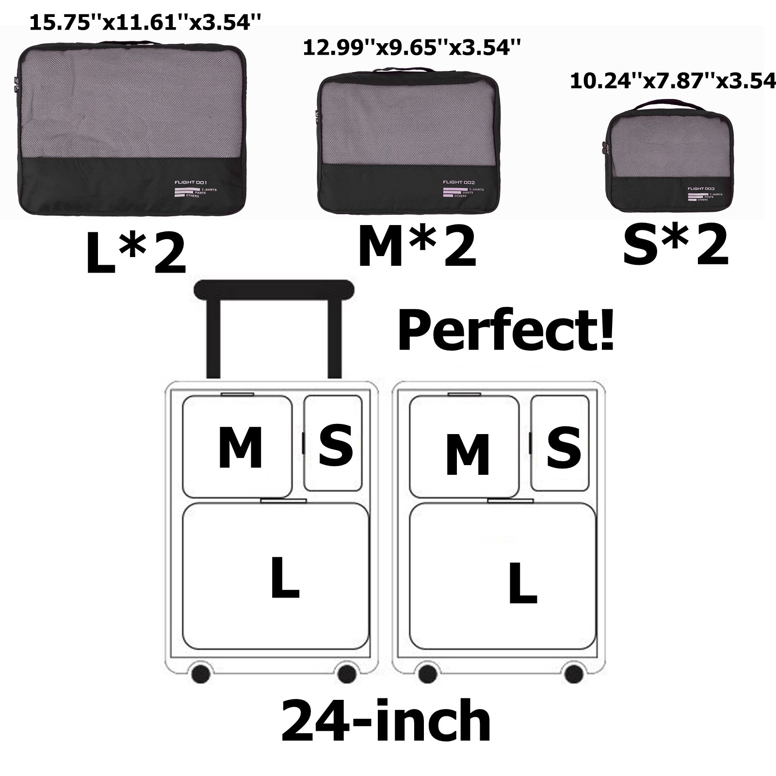Premium Packing Cubes Set for Travel - 6-Piece Lightweight Luggage Organizers for Suitcases (Black) | Perfect for Business Trips, Vacations & Backpacking