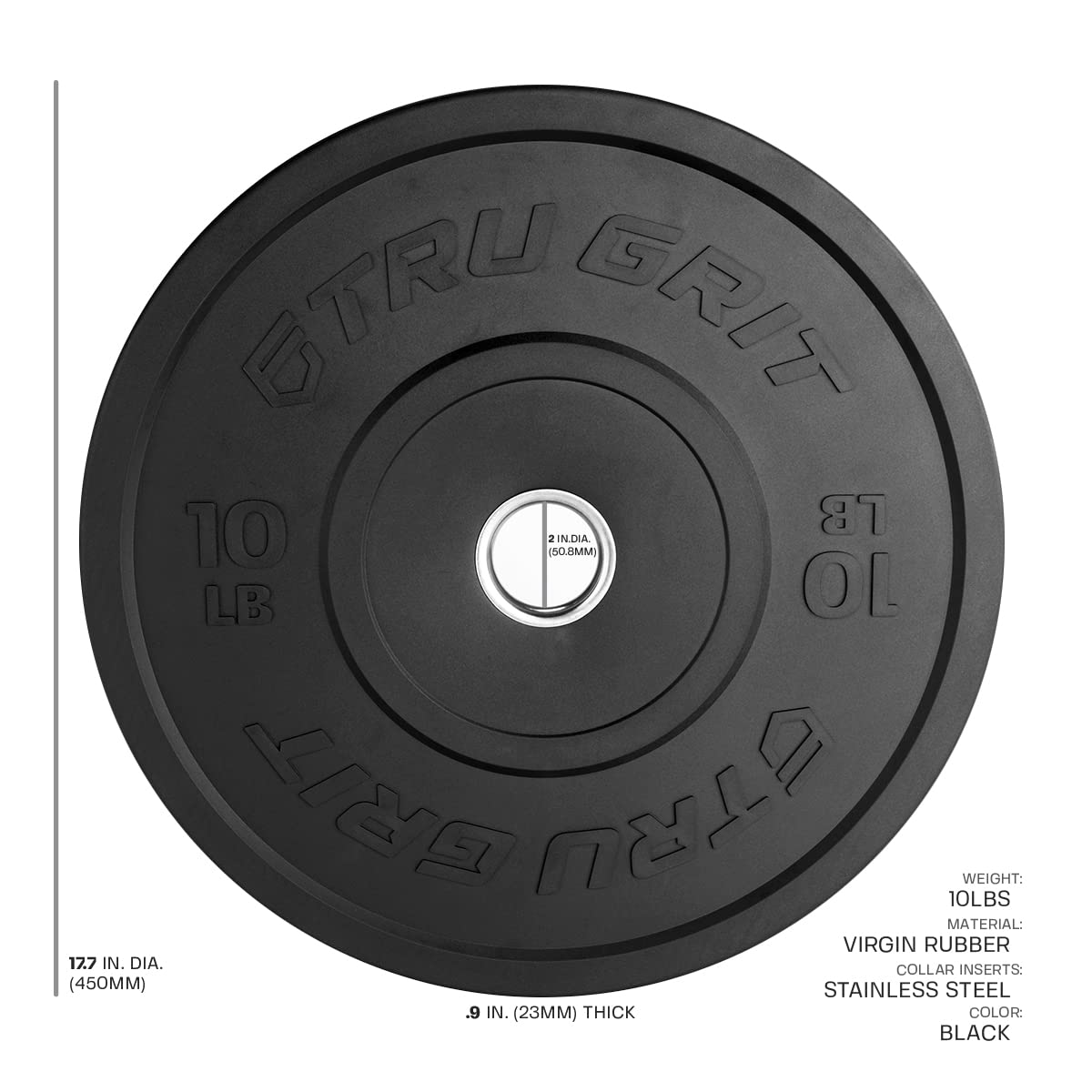 Tru Grit Fitness Elite Bumper Plates - Premium Solid Virgin Rubber Olympic Weight Plates with 2