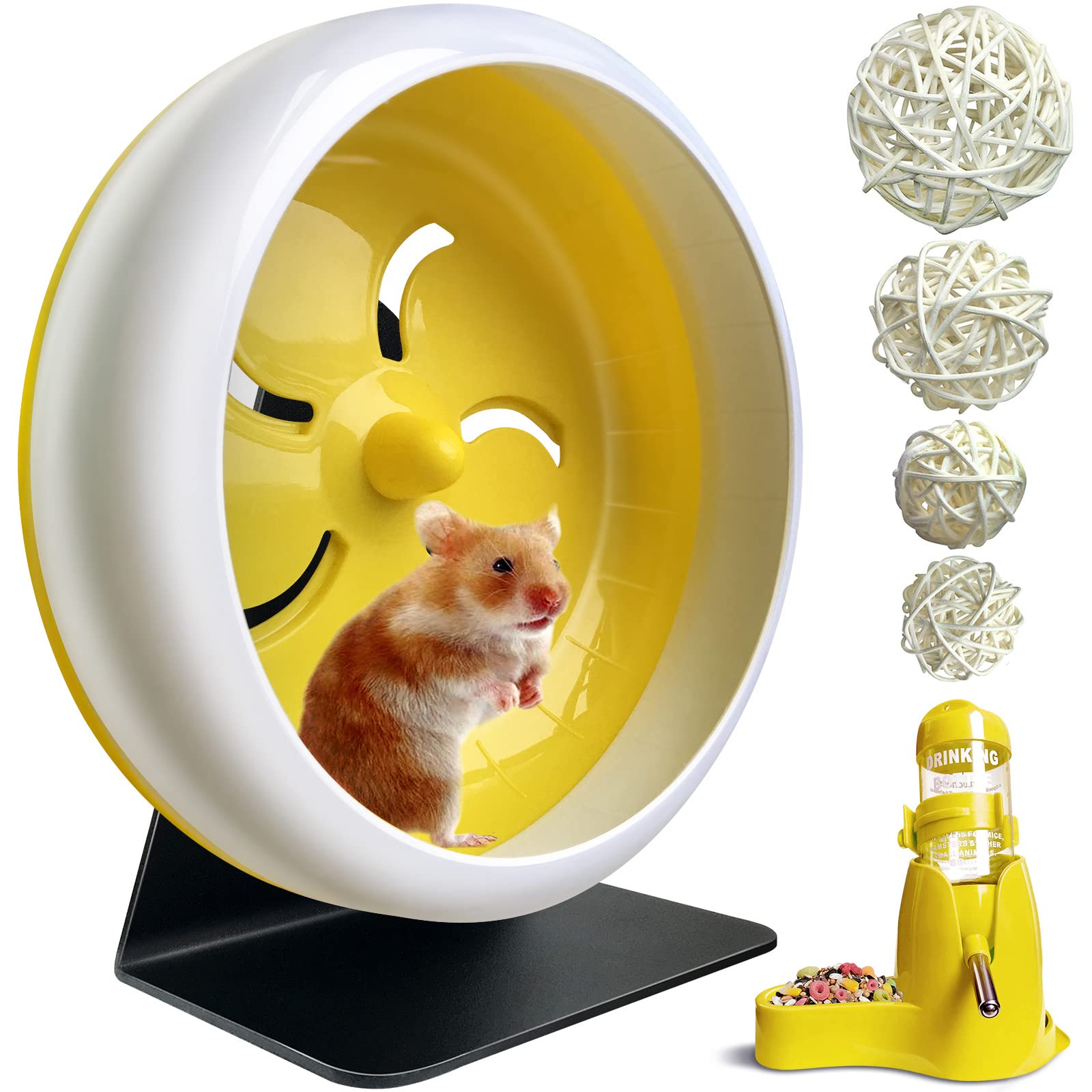 Silent Hamster Exercise Wheel - Ultra Quiet Spinner for Hamsters, Mice & Small Pets - 7 Inch Yellow Small Animal Running Wheel - Perfect for Nighttime Play & Cage Enrichment