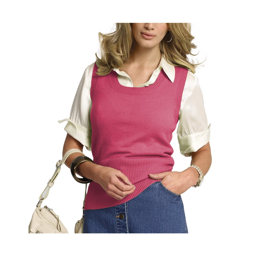 Parisbonbon Women's 100% Pure Cashmere Scoop Neck Vest - Soft & Lightweight Winter Layering Piece, Hot Pink, Size Large - Perfect for Office Wear, Date Nights & Fall/Winter Outfits