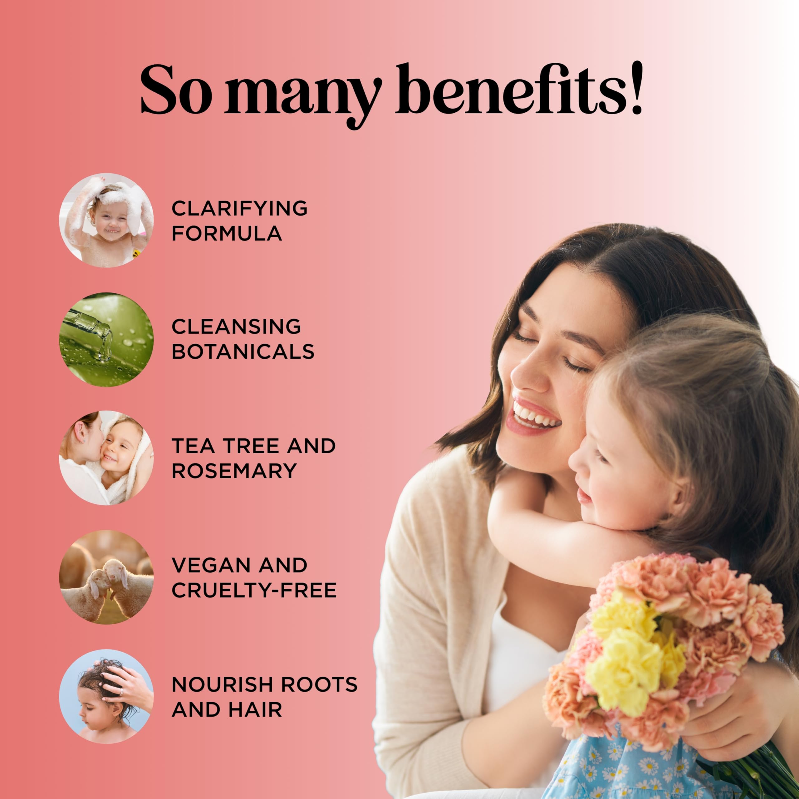 Gentle Kids Shampoo for Dry Scalp with Tea Tree Oil & Essential Oils - Moisturizing & Clarifying Shampoo for Flaky Scalp & Buildup - Safe for Daily Use at Home, Bath Time & Sensitive Skin Care