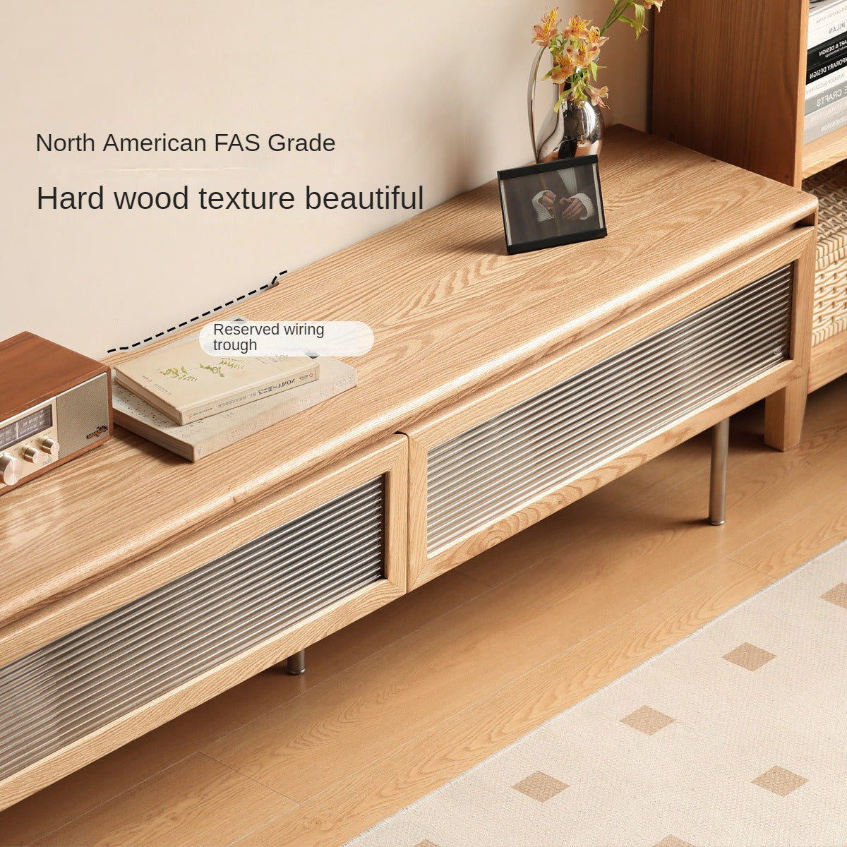 Modern Oak Solid Wood TV Stand with LED Ambient Lighting - Minimalist Design for Living Room, Bedroom & Home Theater Entertainment Centers