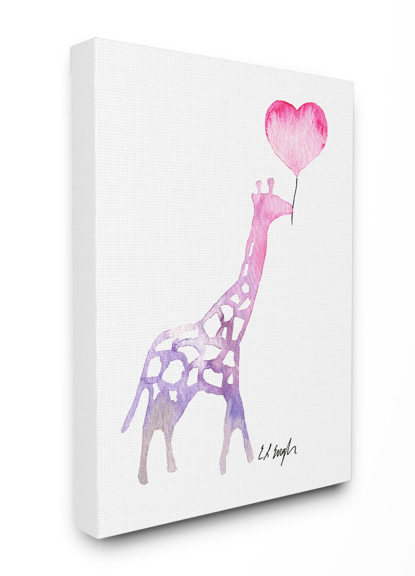 Stupell Home Decor Watercolor Balloon Giraffe Canvas Wall Art - Nursery & Kids Room Decor, Unique Animal Themed Painting for Baby Shower Gifts