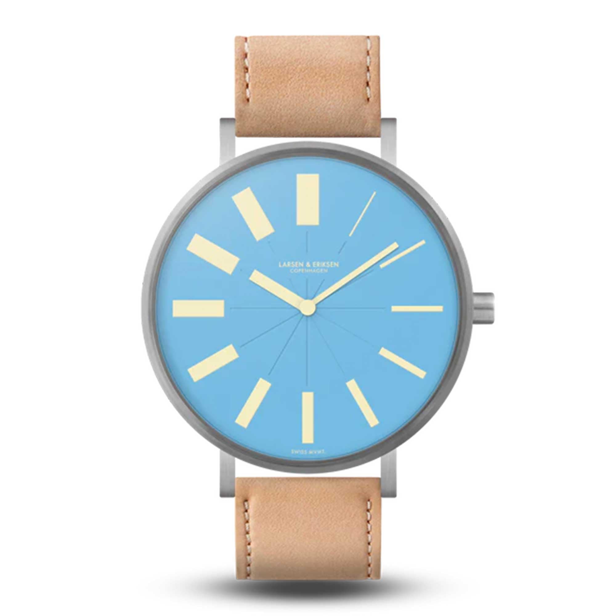 Larsen & Eriksen Evolution Men's Minimalist Analog Wristwatch - 37mm Silver Blue Natural - Scratchproof Glass & 5ATM Water Resistant - Swiss Movement Hand Assembled - Perfect for Business, Casual & Formal Occasions
