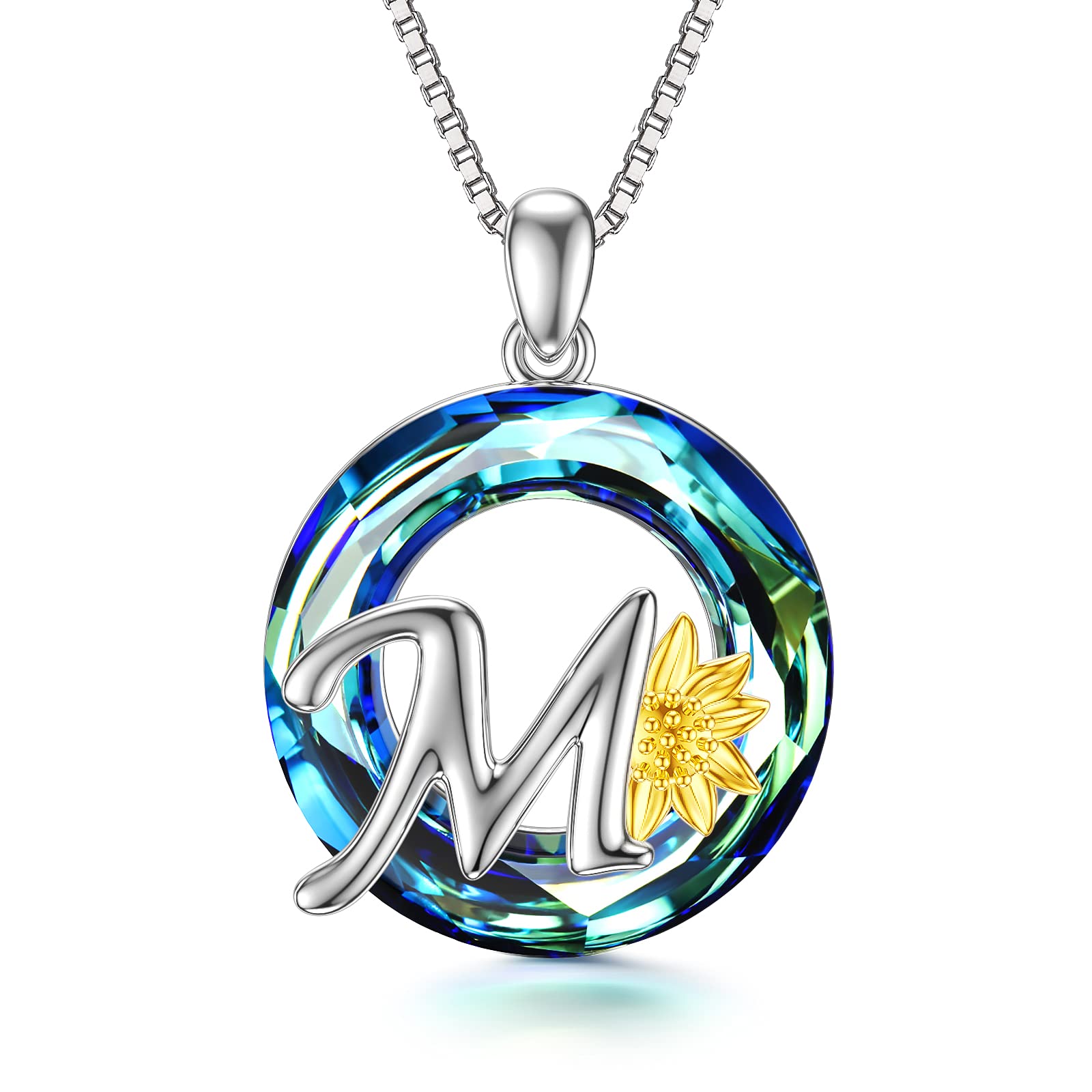 925 Sterling Silver Sunflower Letter Necklace with Crystal Initial Pendant - Personalized Alphabet Jewelry for Women & Teen Girls - Perfect Christmas Gift for Her, Birthday, Anniversary & Everyday Wear