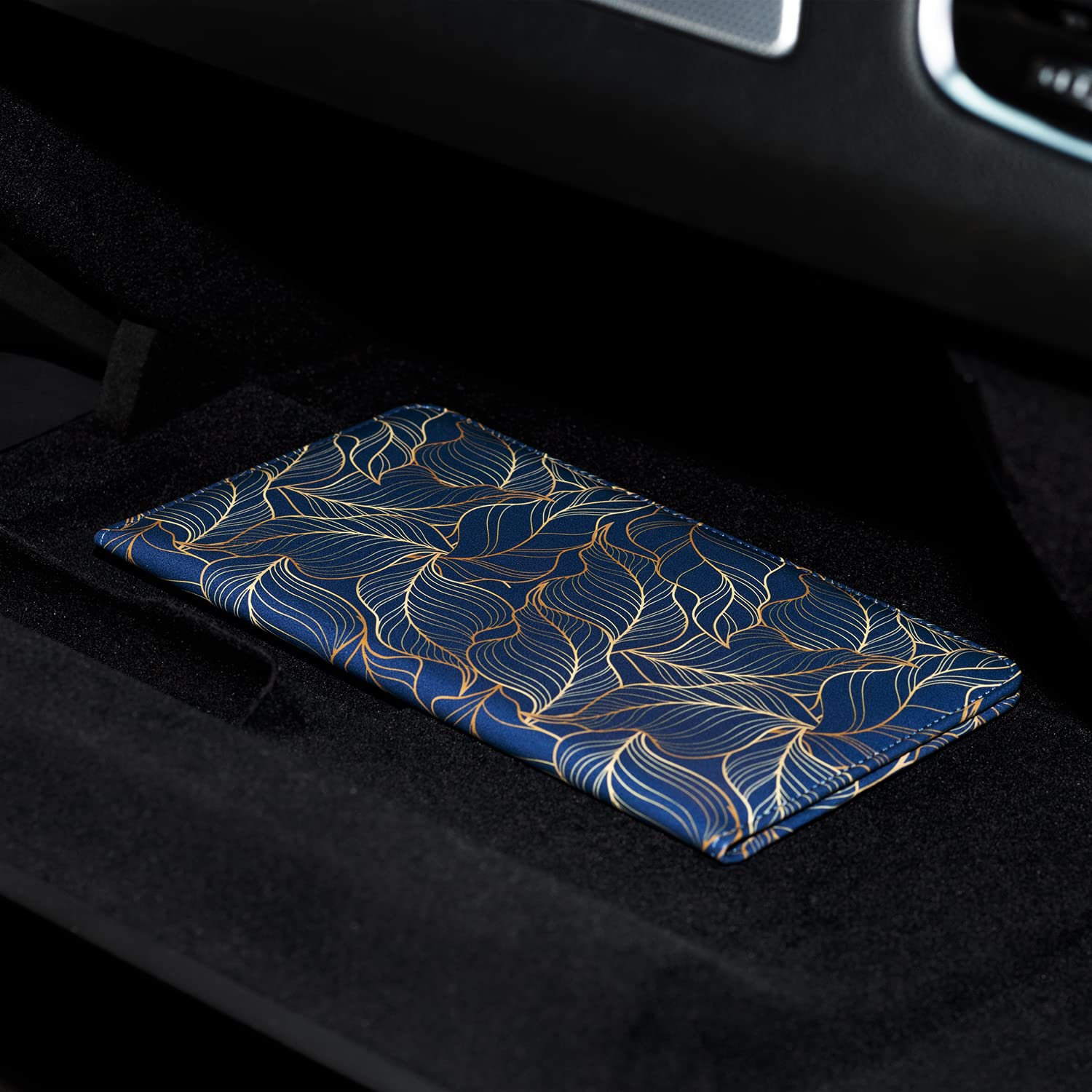 Car Registration and Insurance Card Holder - Magnetic Closure Document Organizer for Glove Box (Golden in Blue) - Perfect for Vehicle Paperwork Storage & Organization