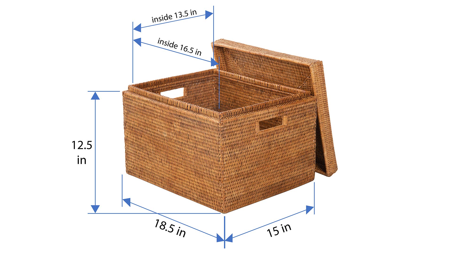 Kouboo La Jolla Rattan Storage Basket with Lid - Wicker Decorative Box for Toys, Laundry, Kitchen & Living Room Organization - Honey Brown Home Decor Storage Solution for Bedroom, Bathroom and Nursery