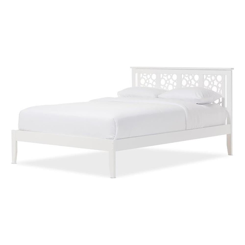 Allora Mid Century Modern Rubberwood Queen Size Platform Bed Frame - White | Solid Wood Bed with Storage Underneath | Perfect for Small Spaces & Minimalist Bedrooms