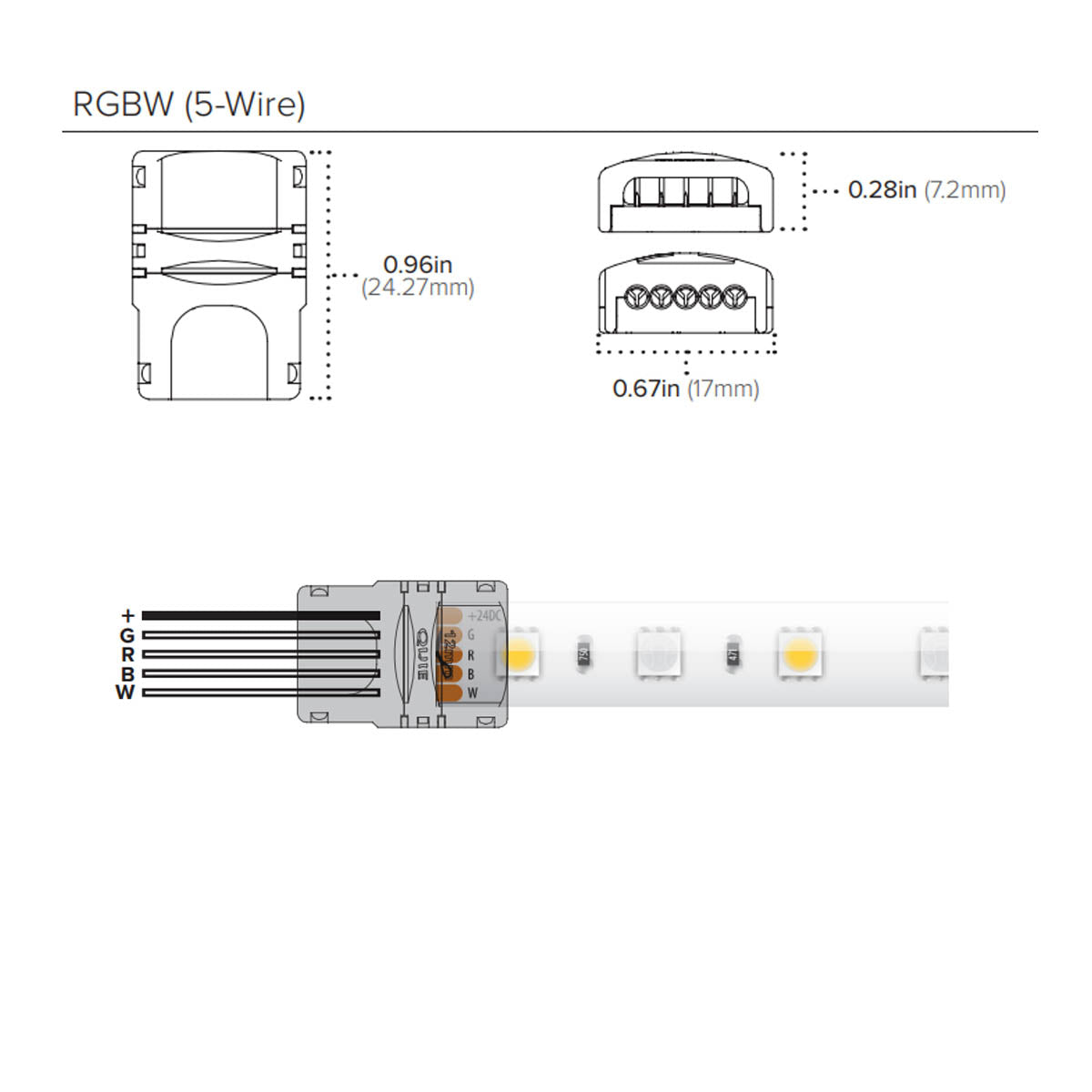 24in. HD Linking Cable with 5-Wire Snap Connector for Trulux RGBW Tape Lights - Perfect for Home Theater, Kitchen Under Cabinet, and DIY LED Lighting Projects