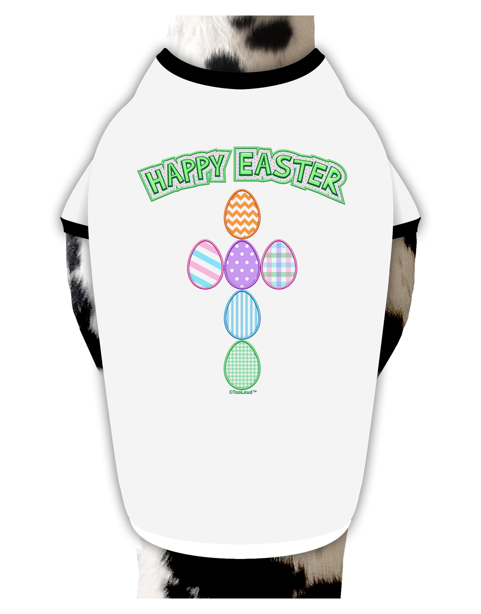 TOOLOUD Happy Easter Egg Cross Faux Applique Dog Shirt - White with Black Design, Large Size - Perfect for Easter Celebrations & Pet Costume Parties