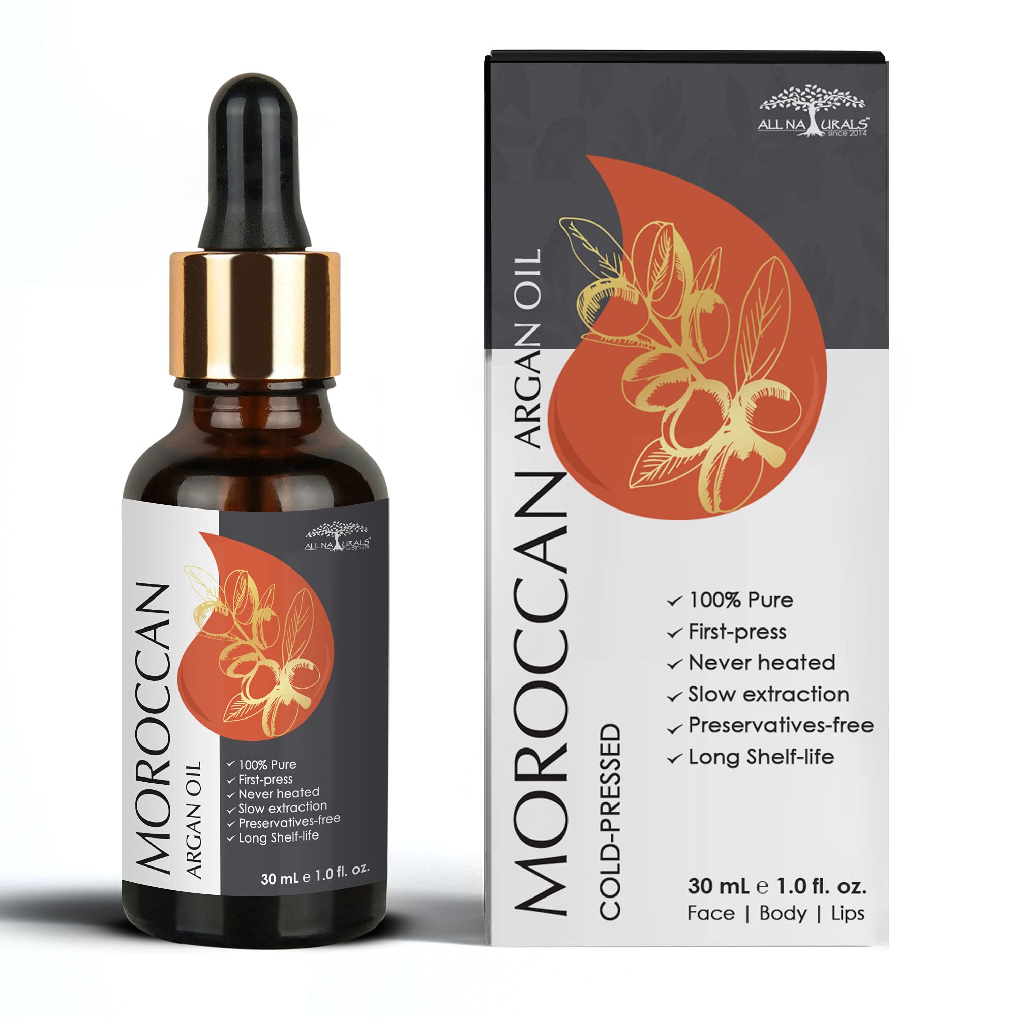 Pure Cold-Pressed Moroccan Argan Oil for Hair Growth, Skin Care & Face Massage - 100% Natural Undiluted Carrier Oil - 30ml - Perfect for Dry Hair Treatment, Anti-Aging & Daily Moisturizing Routine