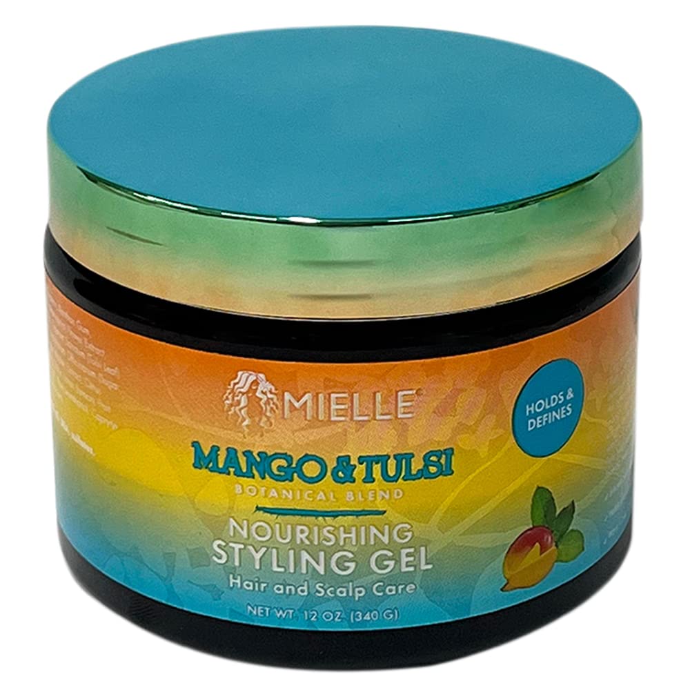 Mielle Mango & Tulsi Hair Care Bundle - Nourishing Shampoo, Conditioner & Styling Gel with Mango Butter & Tulsi Leaves - 3 Piece Set for Dry, Damaged Hair - Perfect for Daily Hydration & Frizz Control