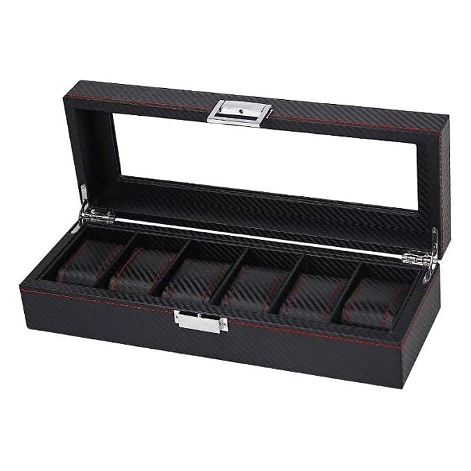 6-Slot Leather Watch Box & Jewelry Organizer - Glass Top Display Case for Watches & Rings - Perfect for Travel, Gifts & Home Storage