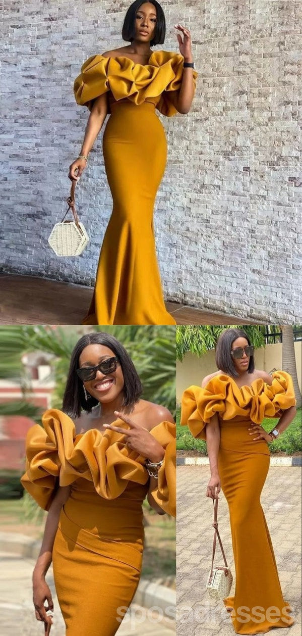Elegant Yellow Mermaid Off-Shoulder Maxi Long Bridesmaid Dresses for Wedding Party - WG1869 | Formal Evening Gowns for Prom, Homecoming, Cocktail & Special Occasions