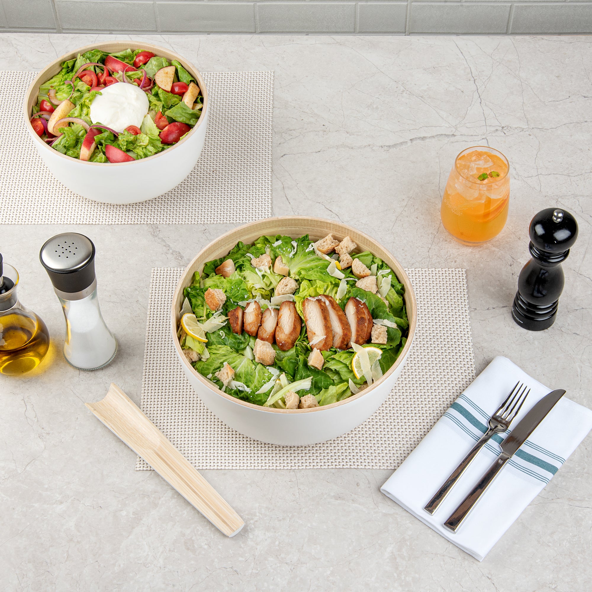 Bambuddha 30 oz Round White Spun Bamboo Large Salad Bowl - 11 x 11 x 5.5 Inches - Eco-Friendly Serving Bowl for Salads, Pasta, Snacks & Entertaining - 1 Count Box