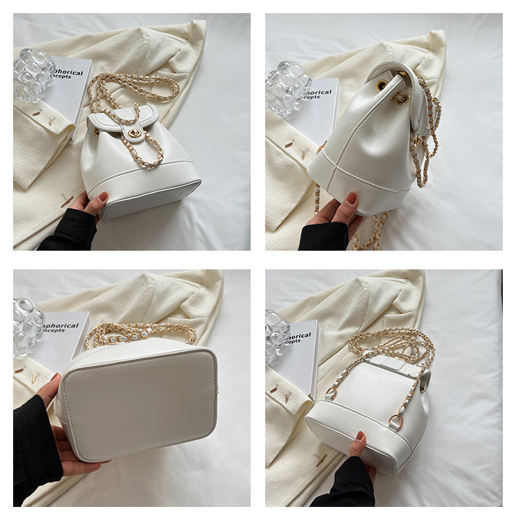 Vegan Leather Chain Backpack - Stylish One Shoulder Bucket Bag for Women | Trendy Crossbody Purse for Travel, Work & Daily Use