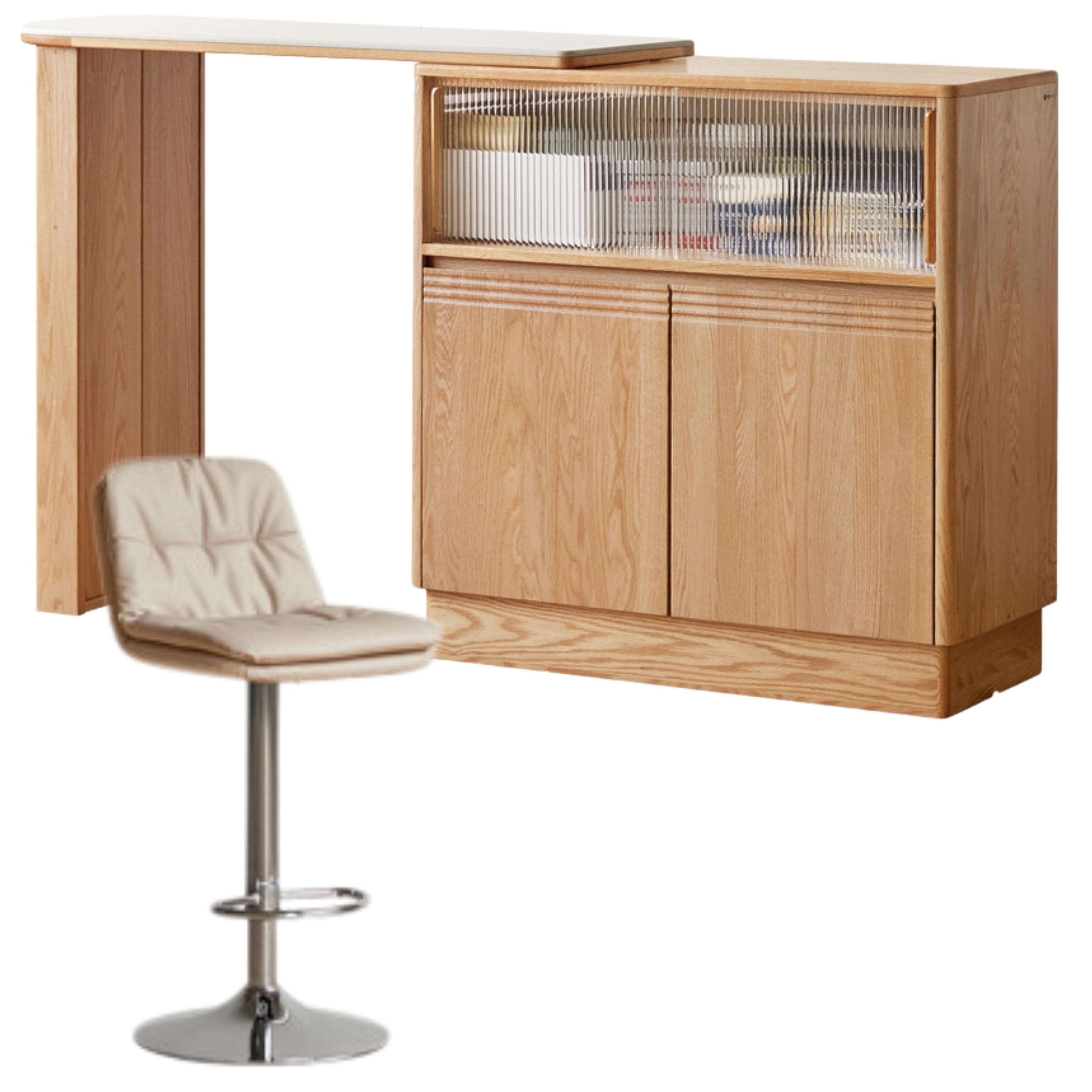 Solid Oak Wood Extendable Bar Table with Rock Plate - Perfect for Kitchen Islands, Dining Rooms & Outdoor Entertaining