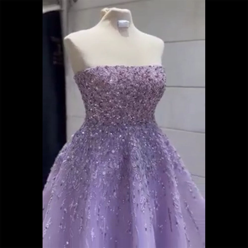 Serene Hill Lilac A-Line Beaded Luxury Dubai Long Evening Dress Gown for Women - Wedding, Party, Prom, Gala - Elegant Formal Wear for Special Occasions