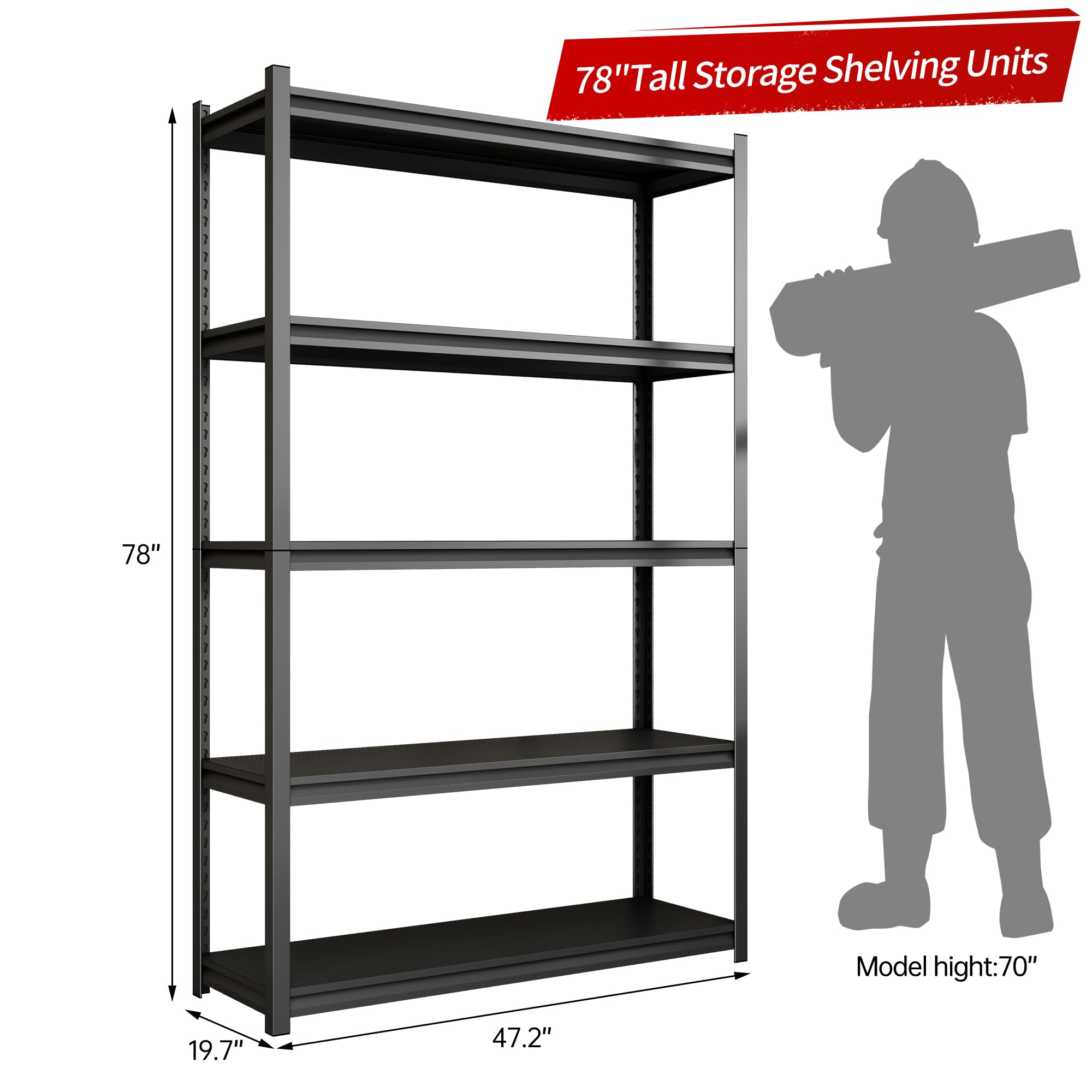 Heavy Duty 5-Tier Adjustable Metal Garage Shelving - 3000 lbs Capacity Storage Rack for Garage, Basement, Warehouse & Kitchen Organization | Durable Steel Shelves for Tools, Supplies & Home Storage