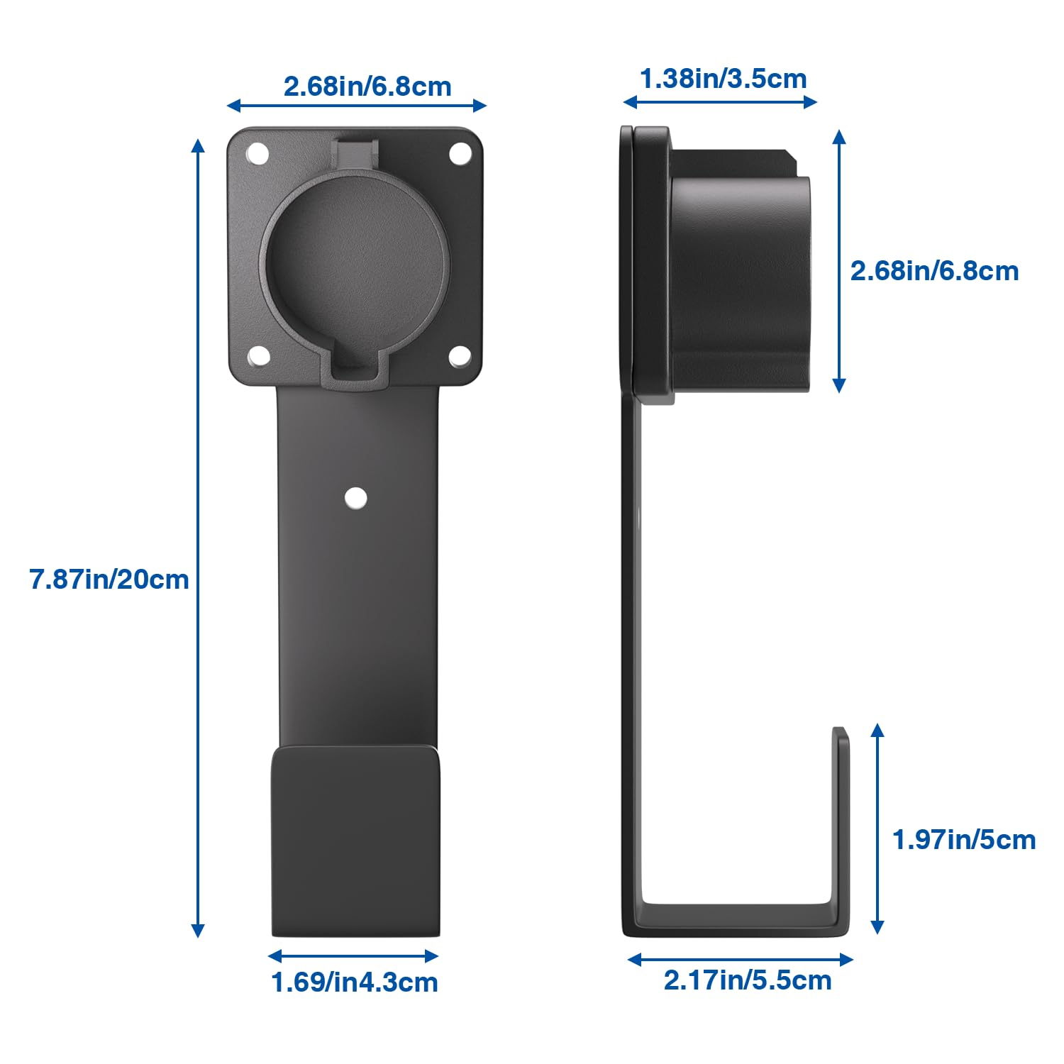 J1772 EV Charger Holder - Wall Mount Nozzle Holster Dock & J-Hook Combo for Electric Vehicle Charging Cable Organization - Perfect for Home Garage & Public Charging Stations