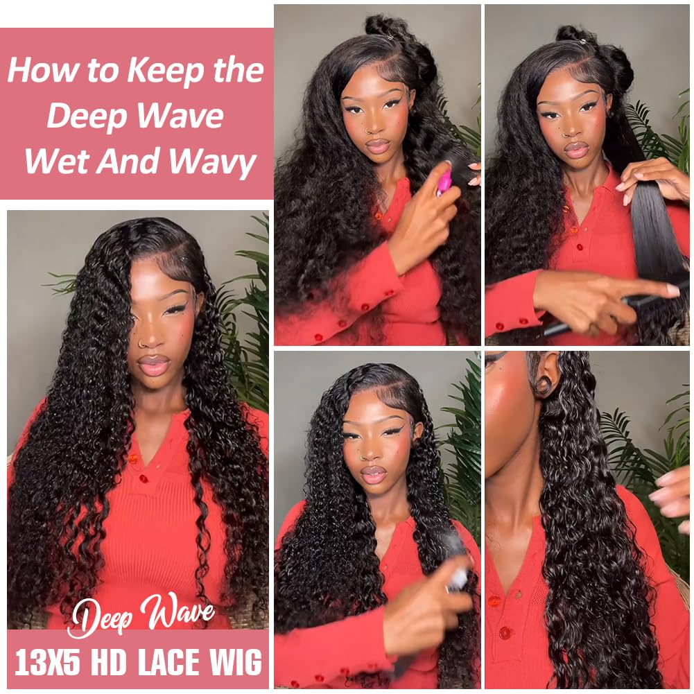 Keshon 13x5 Deep Wave Lace Front Wigs Human Hair 200% Density Pre Plucked HD Transparent Full Lace Frontal Wig with Baby Hair - Natural Color 28 Inch | Perfect for Daily Wear, Cosplay & Special Occasions