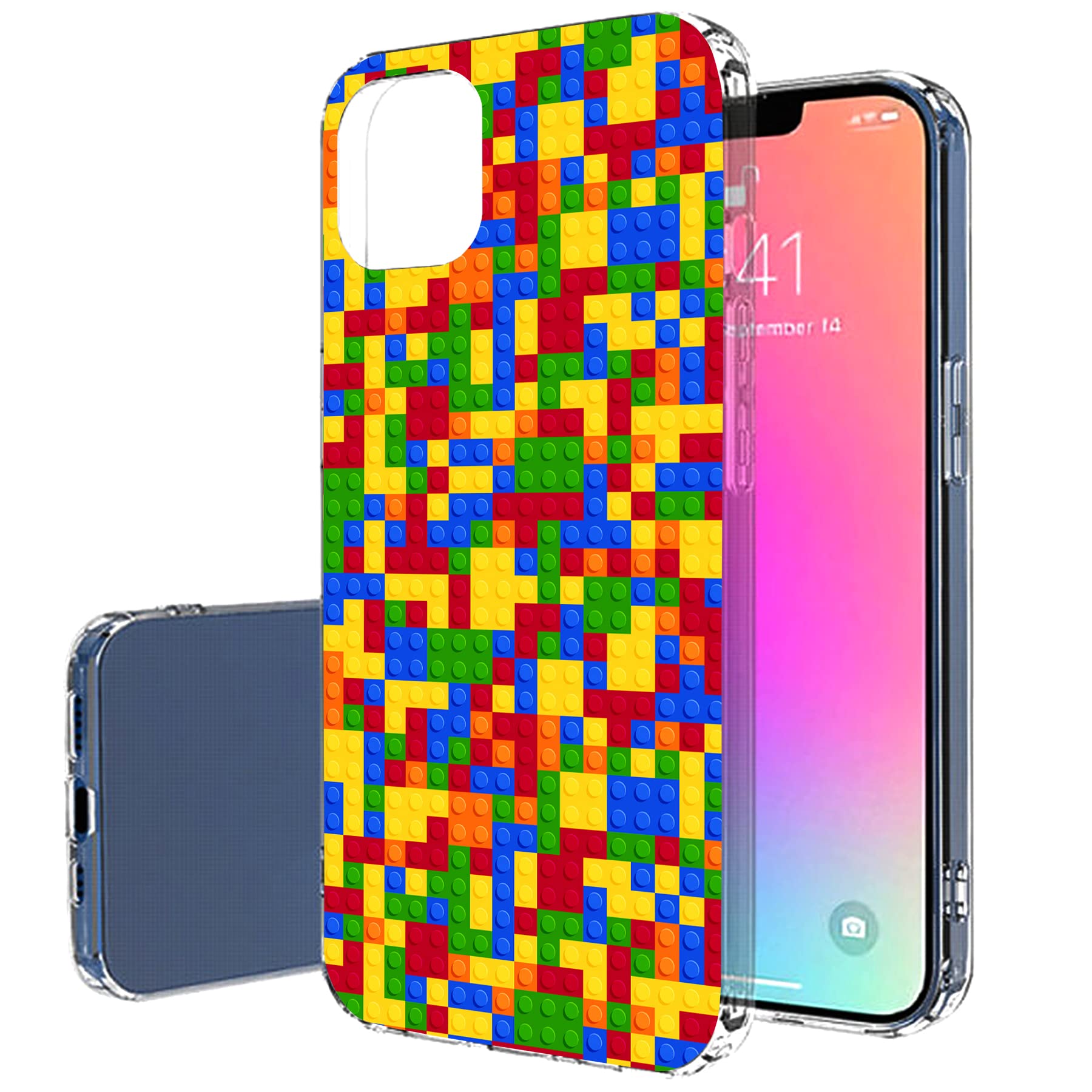 Slim Thin Gel TPU Case for Apple iPhone 13 Pro Max - Lightweight Flexible Soft Anti-Scratch Phone Cover with Building Block Print | Made in USA | Perfect for Everyday Protection & Style