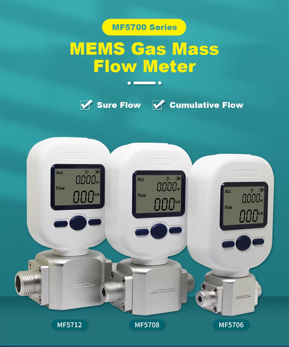 Digital Gas Flow Meter Tester - Portable Gas Mass Air/Nitrogen/Oxygen Flow Rate Meter (0-250L/min, Model MF5712) - Ideal for HVAC, Industrial Gas Monitoring & Laboratory Measurements