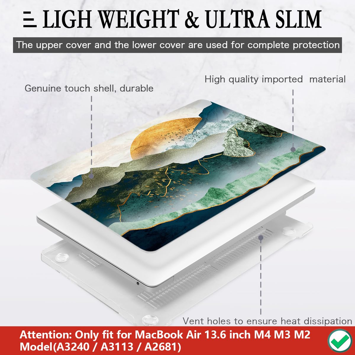 CISSOOK Mountain Design Hard Case for MacBook Air 13.6 inch (2022-2025 Models A3113/A2681 M2/M3) - Durable Plastic Protective Cover with Keyboard Protector | Perfect for Travel, Office & Outdoor Use