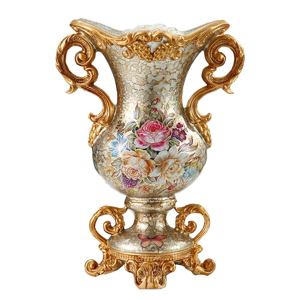 Elegant Large Flower Vases for Table Centerpiece - European Retro Tall Resin Vase (8.66×12×6.1in, Beige) - Perfect for Kitchen, Dining Room, Living Room & Bedroom Decor | Home Decor, Wedding Centerpiece, Gift Idea