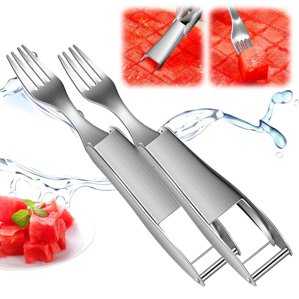2024 New 2-in-1 Stainless Steel Watermelon Slicer & Fruit Cutter - Kitchen Tool for Easy Watermelon Cutting, DIY Fruit Slicing - Perfect for Summer BBQs, Picnics & Family Gatherings (2-Piece Set)