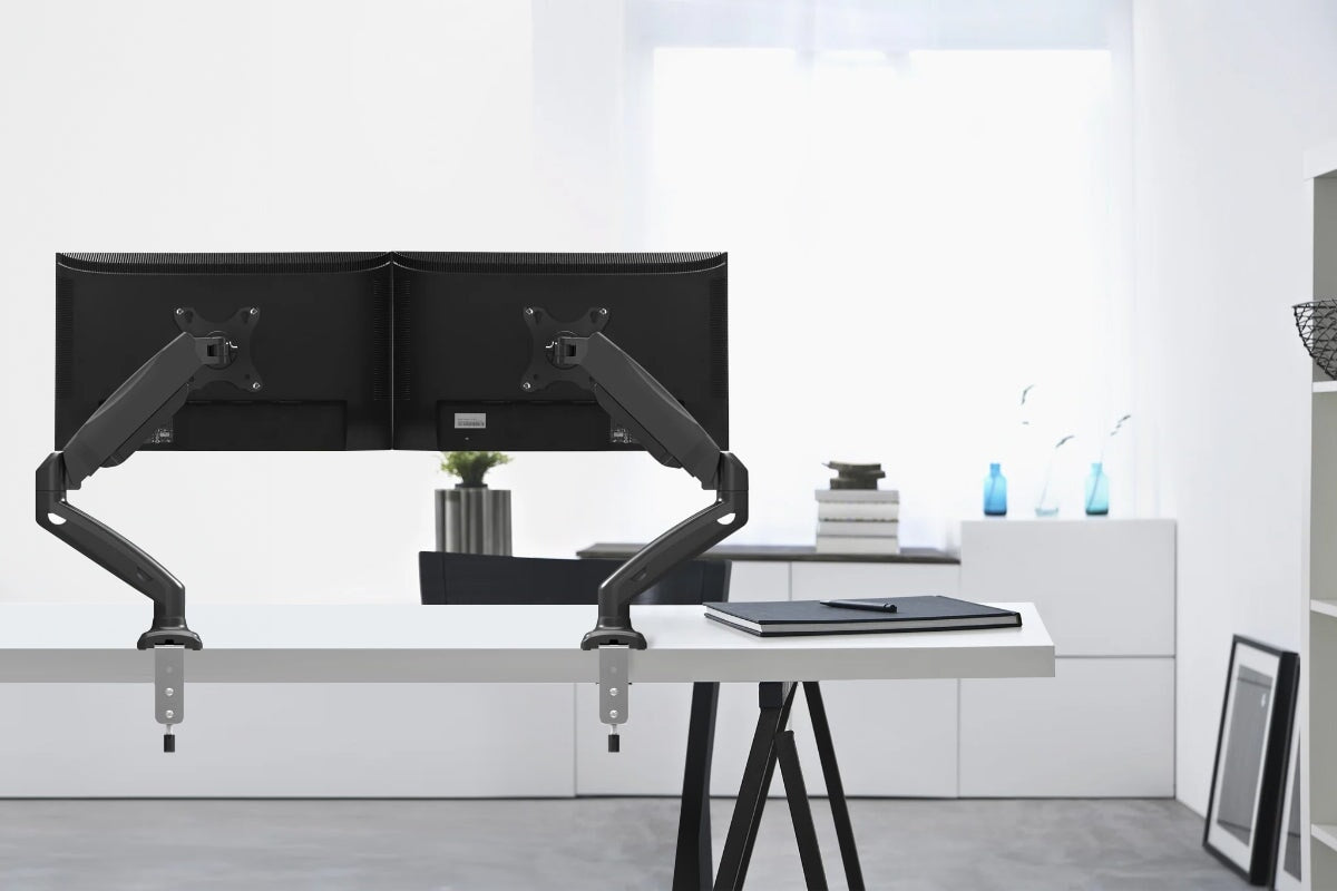 Adjustable Dual Single Monitor Arm - Black Pear Shaped Design for Home & Office Workspace - Perfect for Dual Screen Setup, Gaming, and Ergonomic Workstations