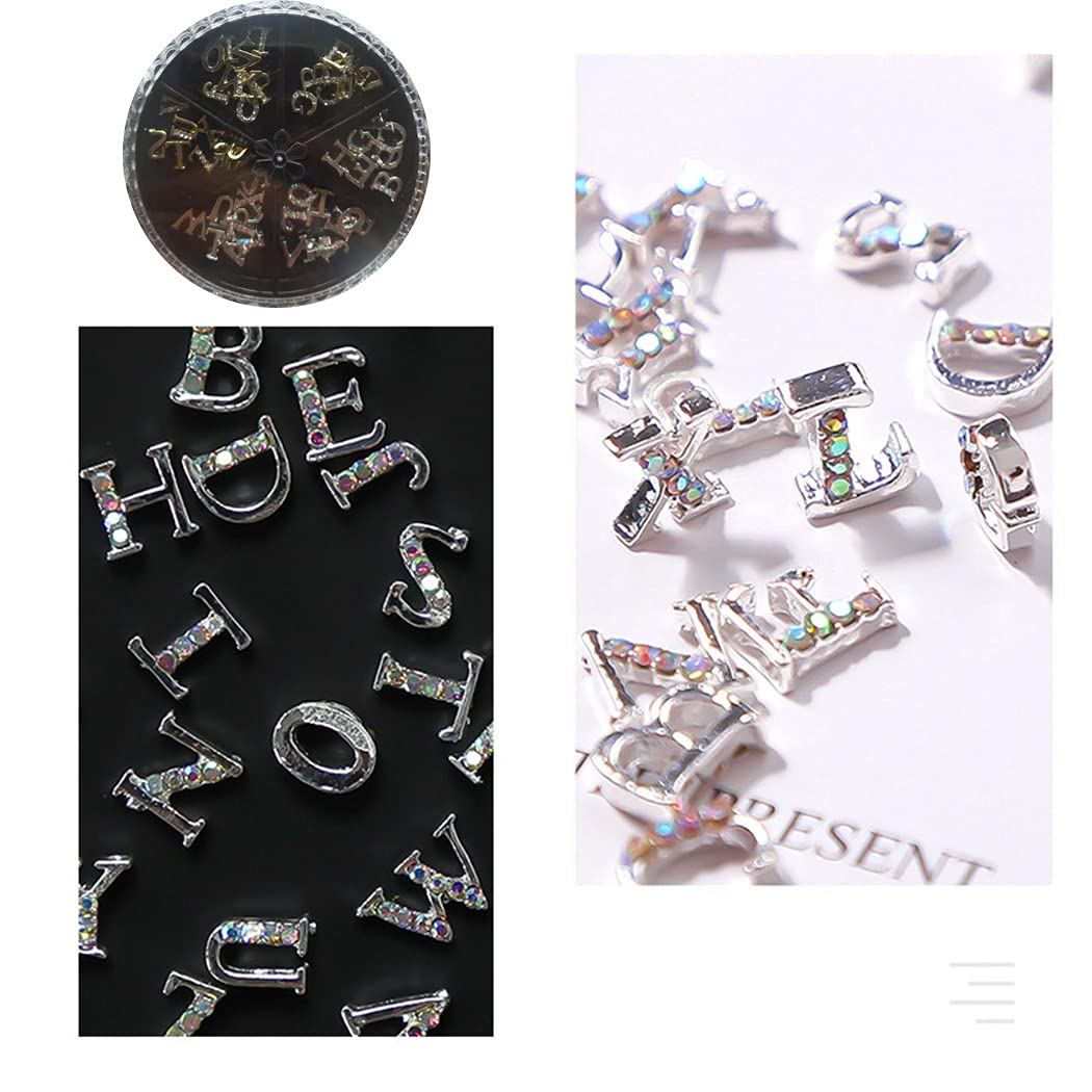 WOKOTO 52pcs Gold Silver Nail Charms Set - 3D Alphabet Letters & Rhinestones for Nail Art - DIY Manicure Decorations for Parties, Weddings, and Special Occasions