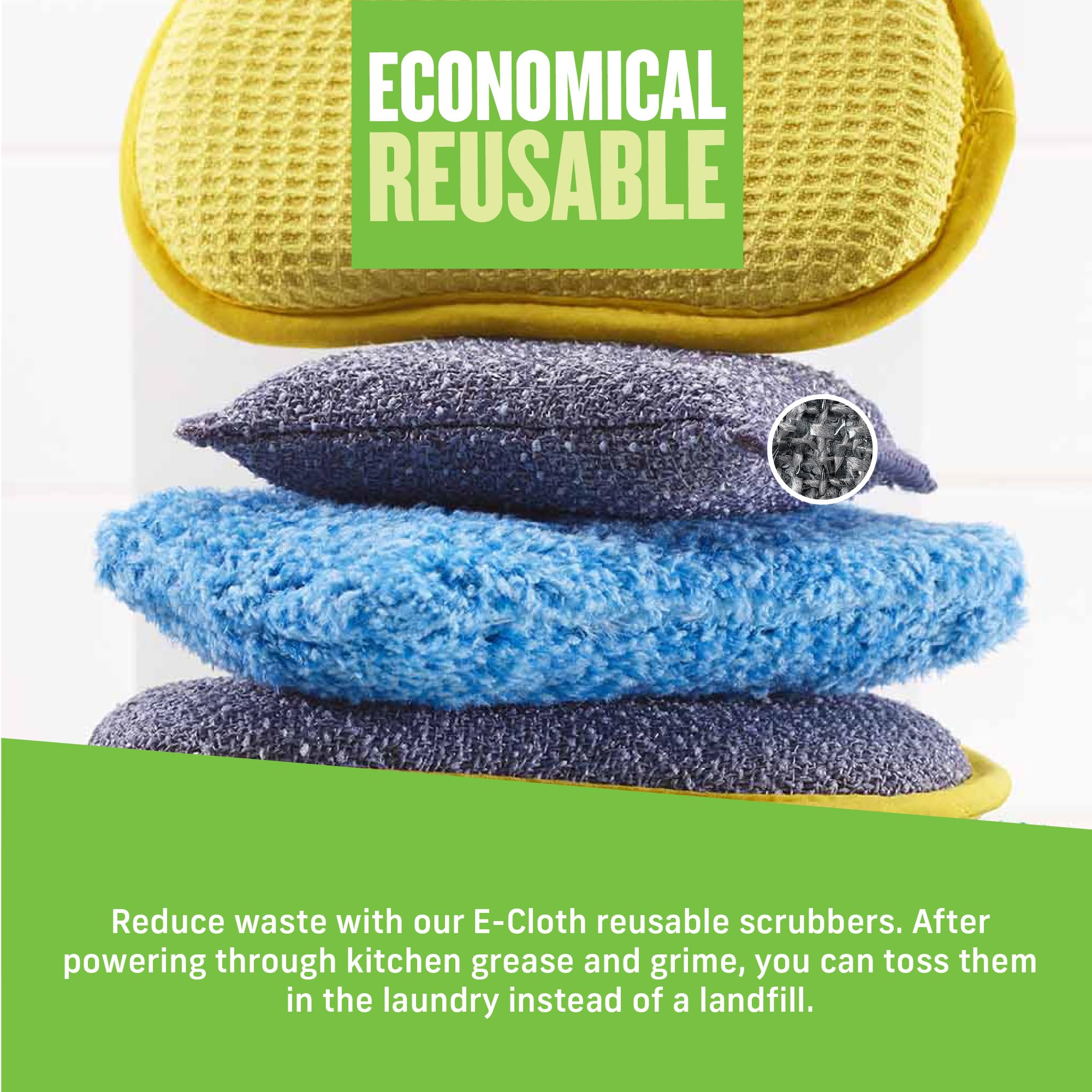 E-Cloth Non-Scratch Scrubbing Pads - Reusable Dish Sponges & Kitchen Cleaning Sponges - Eco-Friendly Scrubber for Pots, Pans & Cookware - Gentle Yet Effective Cleaning - 2-Pack - Perfect for Daily Dishwashing and Tough Stain Removal