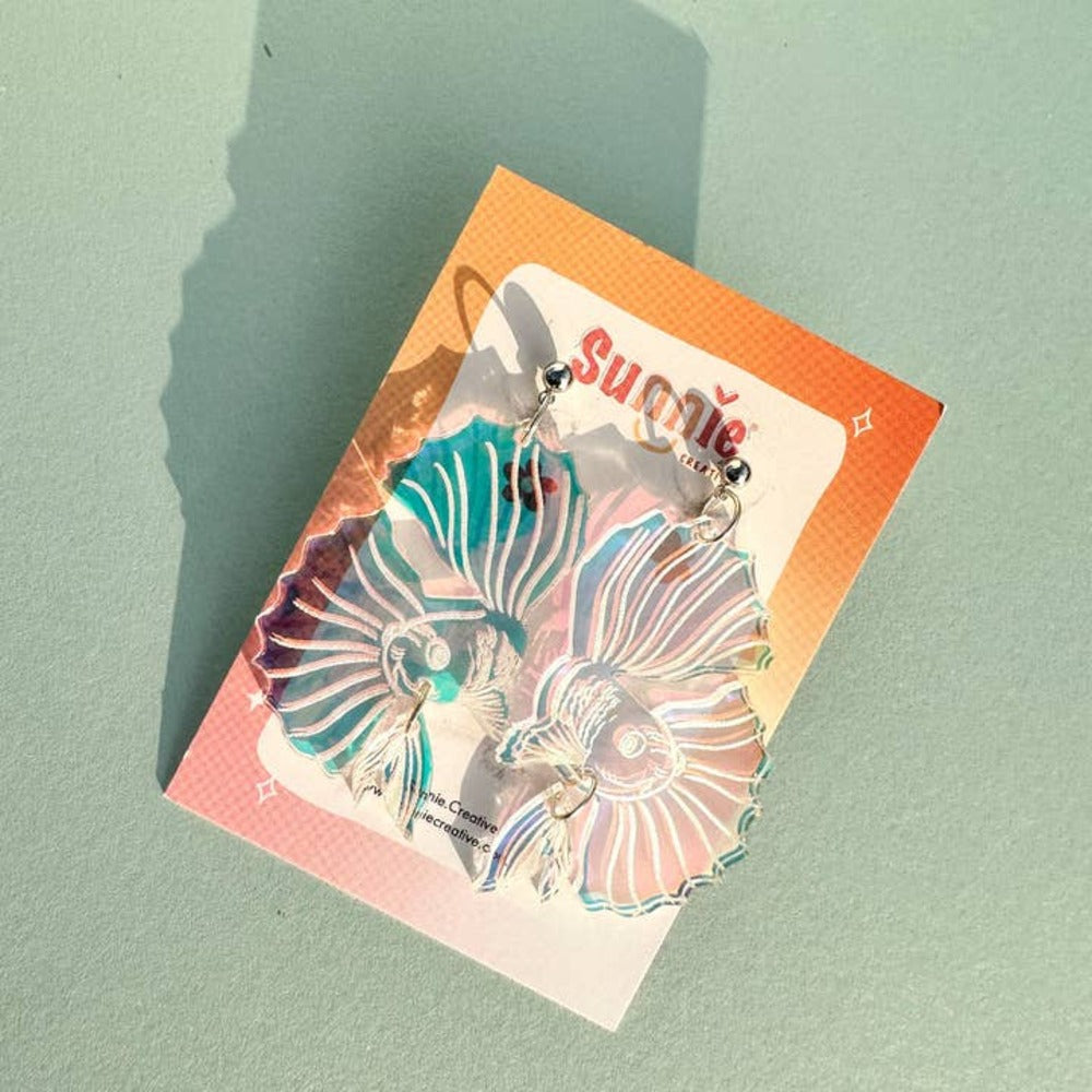 Vibrant Beta Fish Acrylic Earrings for Women - Unique Handmade Fish-Shaped Dangle Earrings - Perfect for Parties, Beach Outfits & Boho Fashion